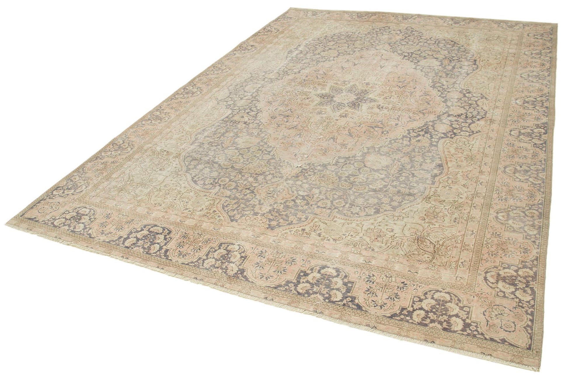 Kayseri Vintage Bej Eskitme Pamuk Yün El Dokuma Halısı 224x314 Agacan