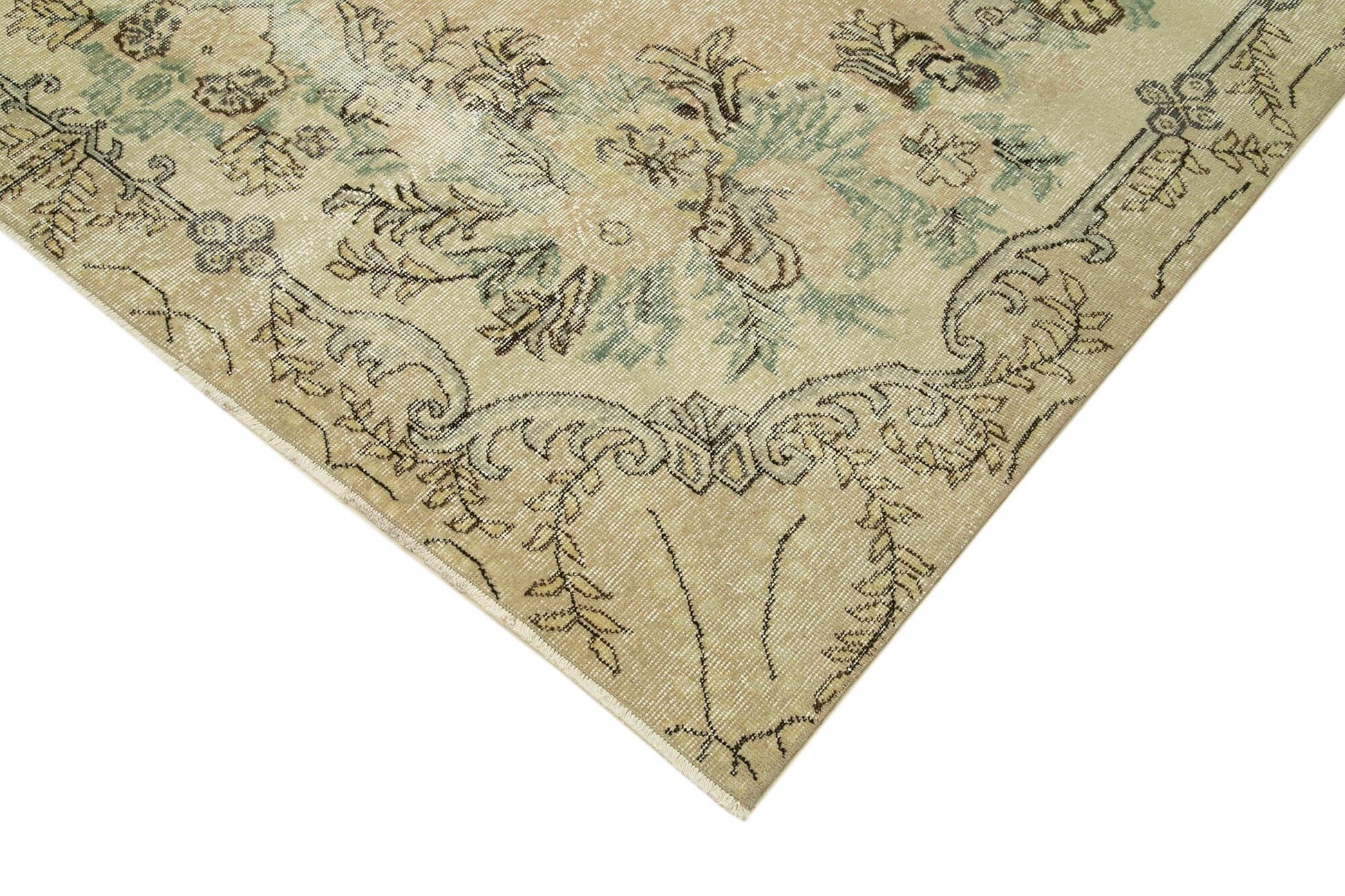 Vintage Bej Eskitme Pamuk Yün El Dokuma Halısı 211x309 Agacan