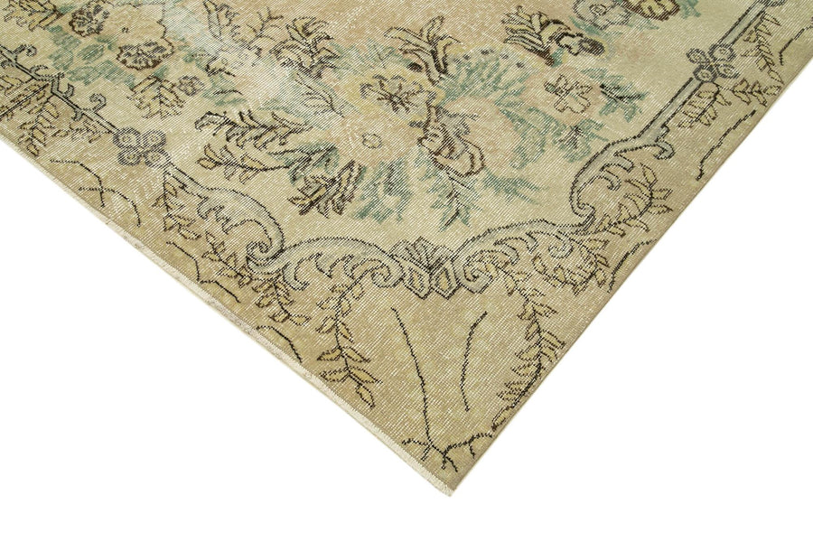 Bej ve Yeşil Madalyon Desenli Yün El Dokuma Halı 211x309 cm – Oturma odası kullanımı