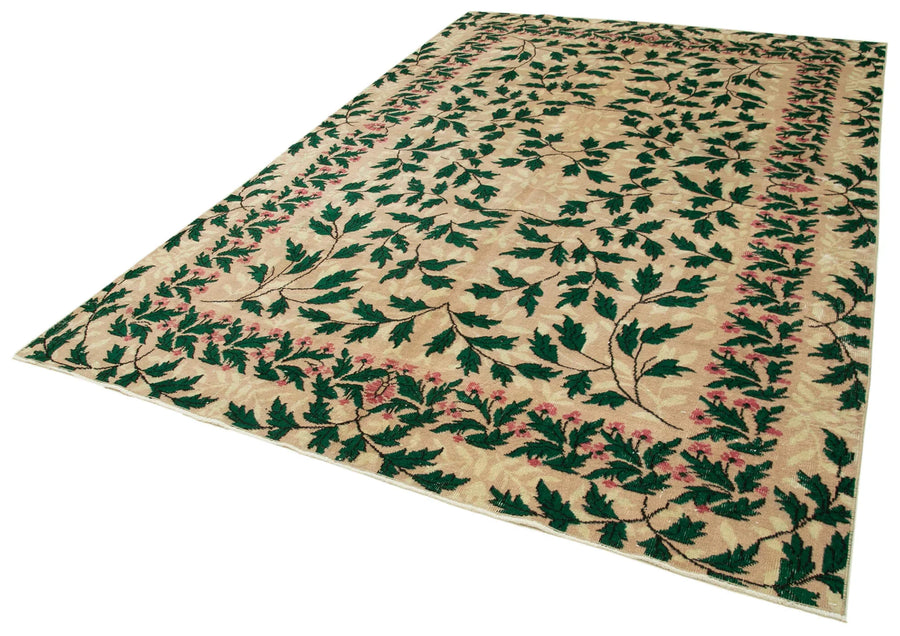 Vintage Bej Eskitme Pamuk Yün El Dokuma Halısı 210x310 Agacan