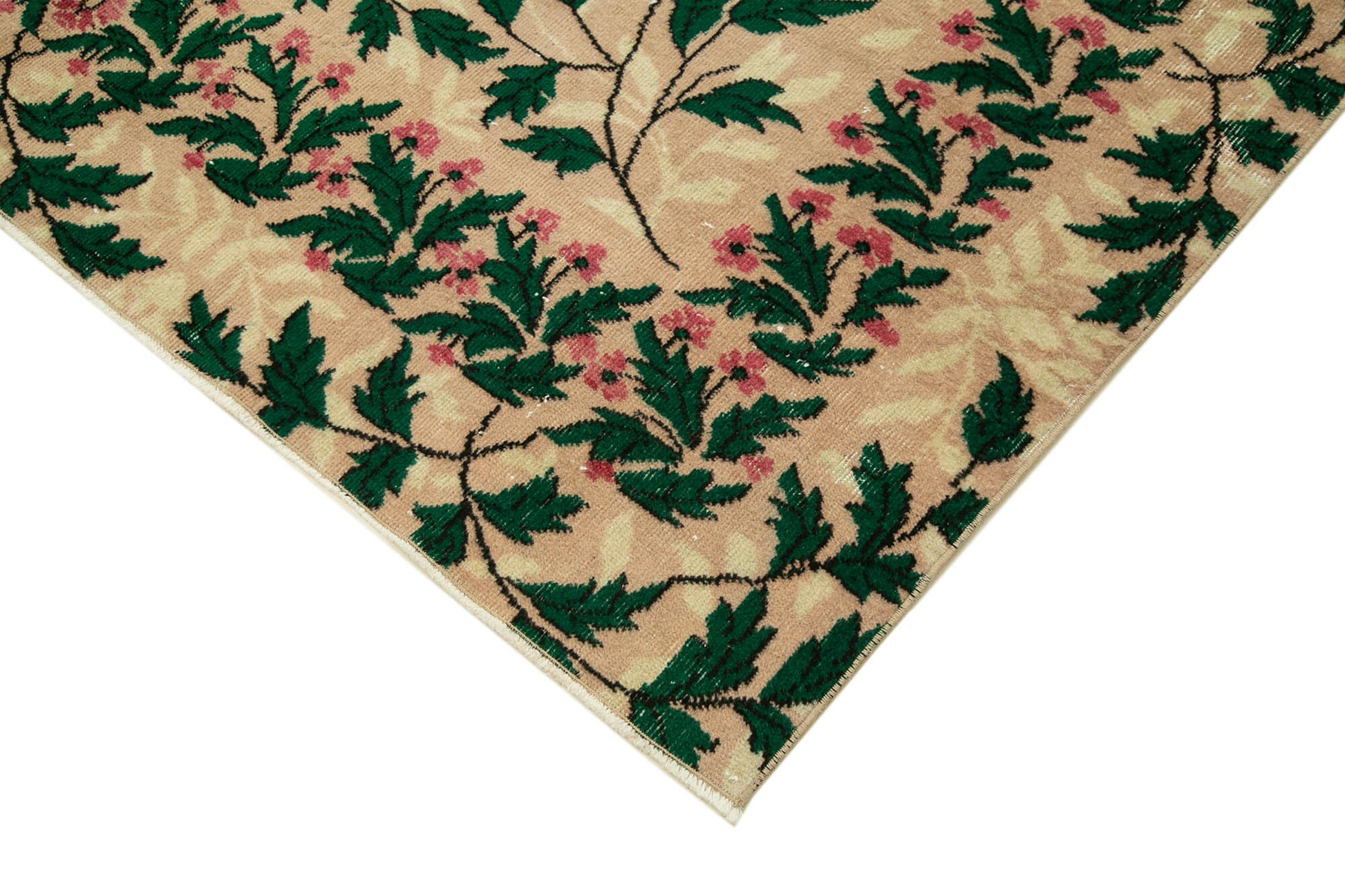 Vintage Bej Eskitme Pamuk Yün El Dokuma Halısı 210x310 Agacan