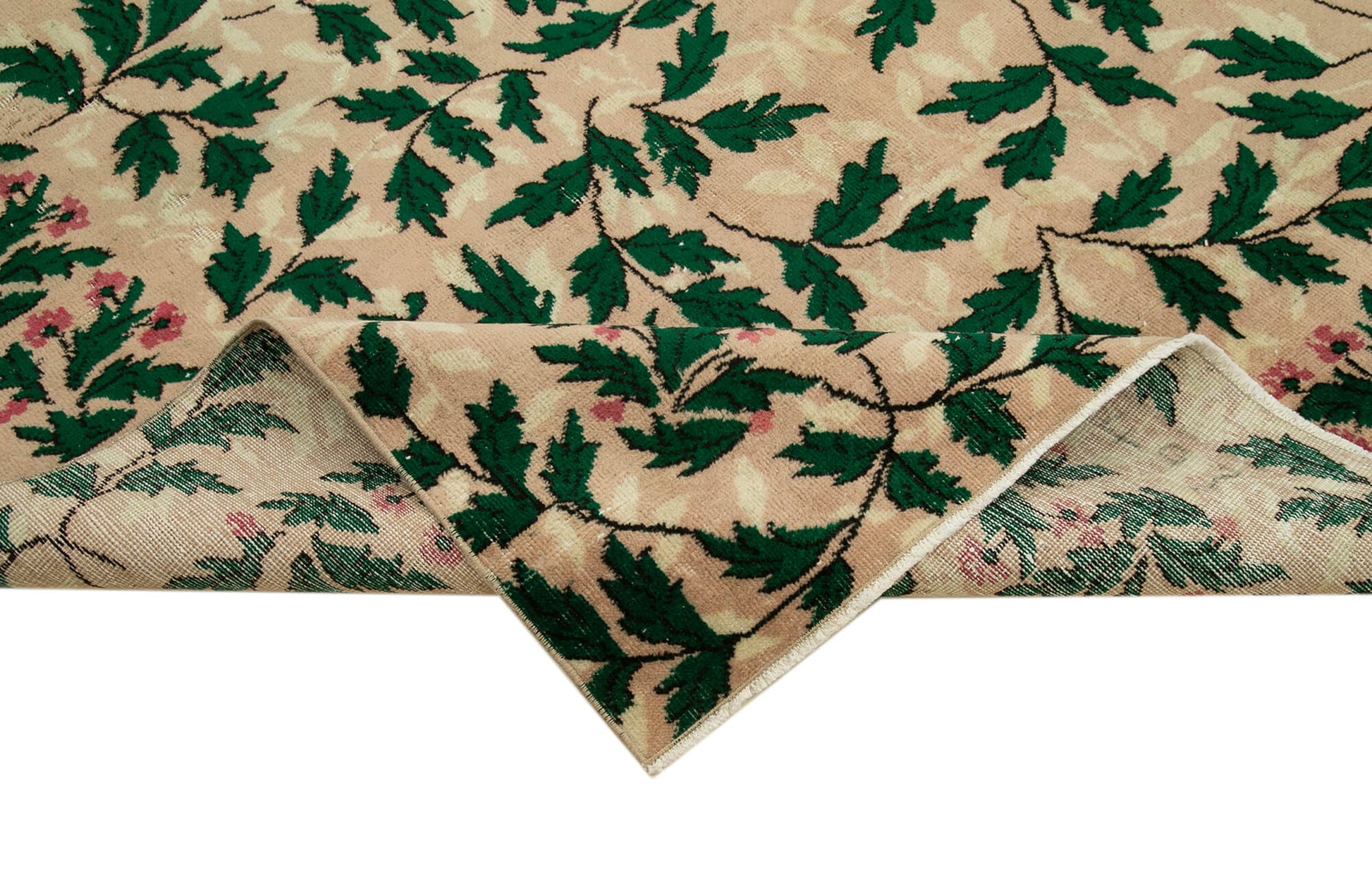 Vintage Bej Eskitme Pamuk Yün El Dokuma Halısı 210x310 Agacan