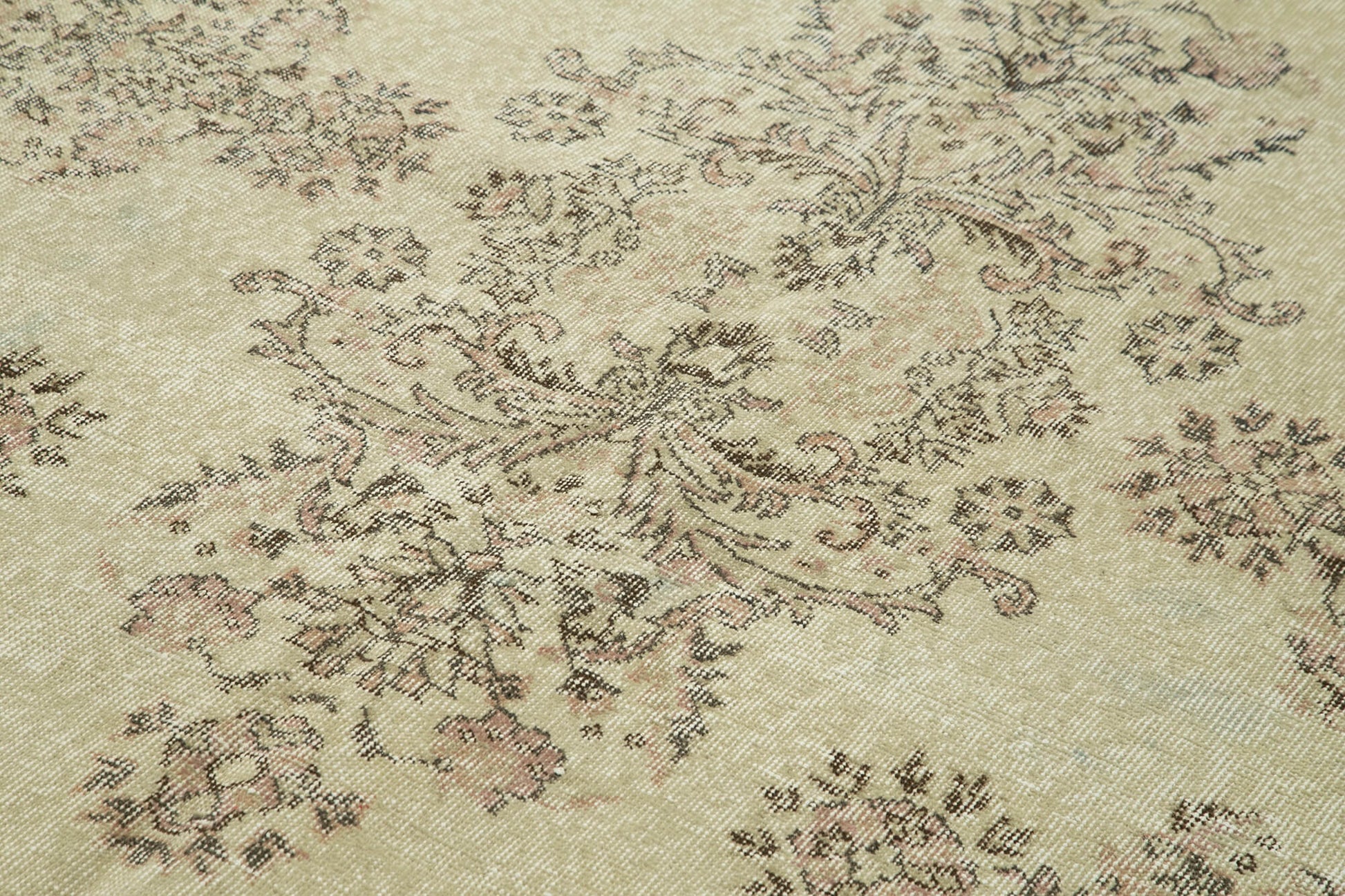 Vintage Bej Eskitme Pamuk Yün El Dokuma Halısı 207x318 Agacan