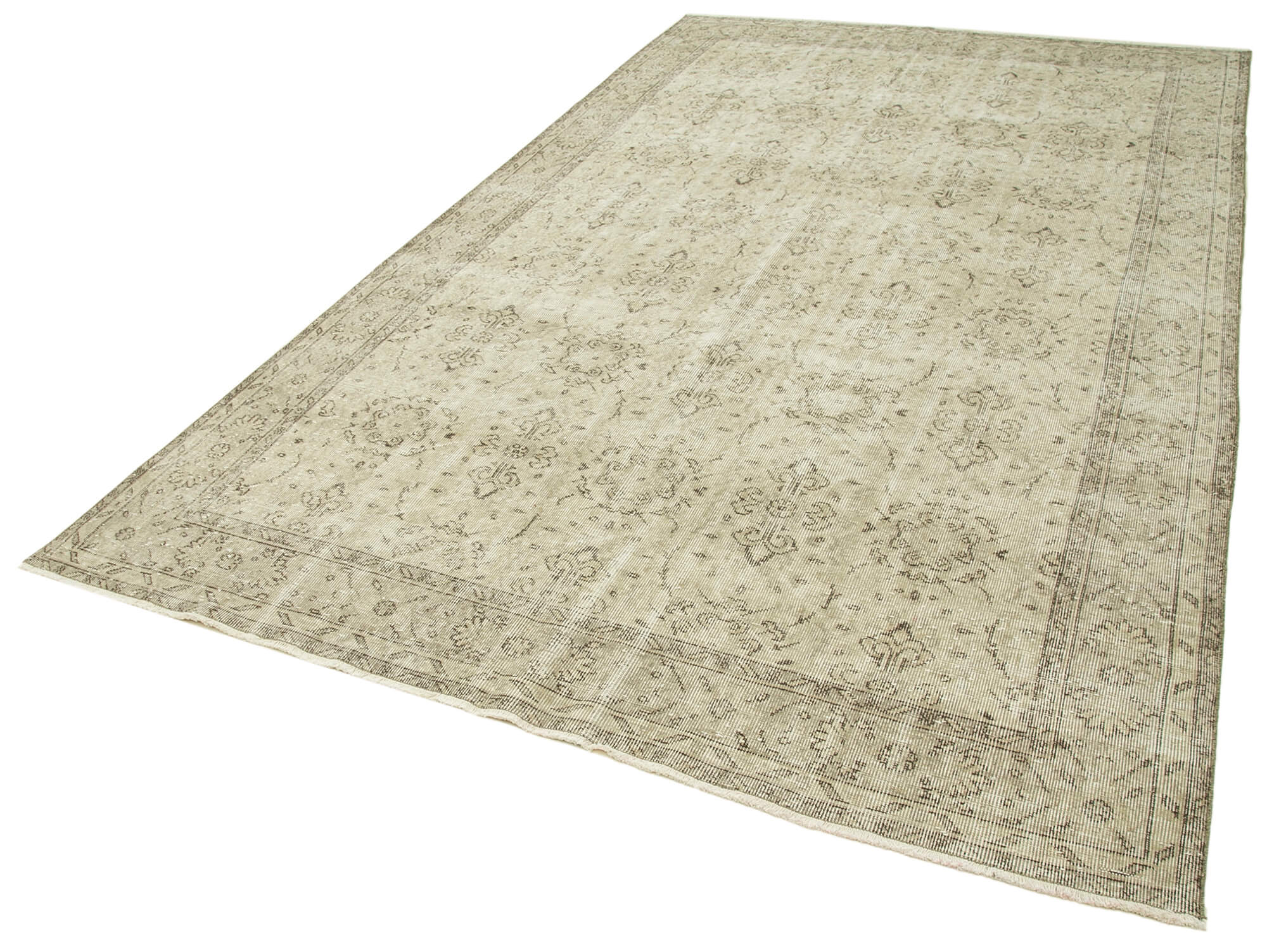 Vintage Bej Eskitme Pamuk Yün El Dokuma Halısı 202x322 Agacan