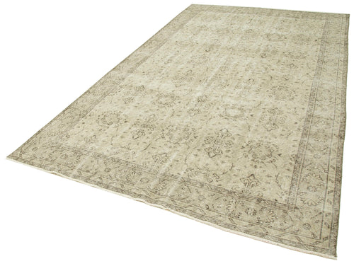 Vintage Bej Eskitme Pamuk Yün El Dokuma Halısı 202x322 Agacan