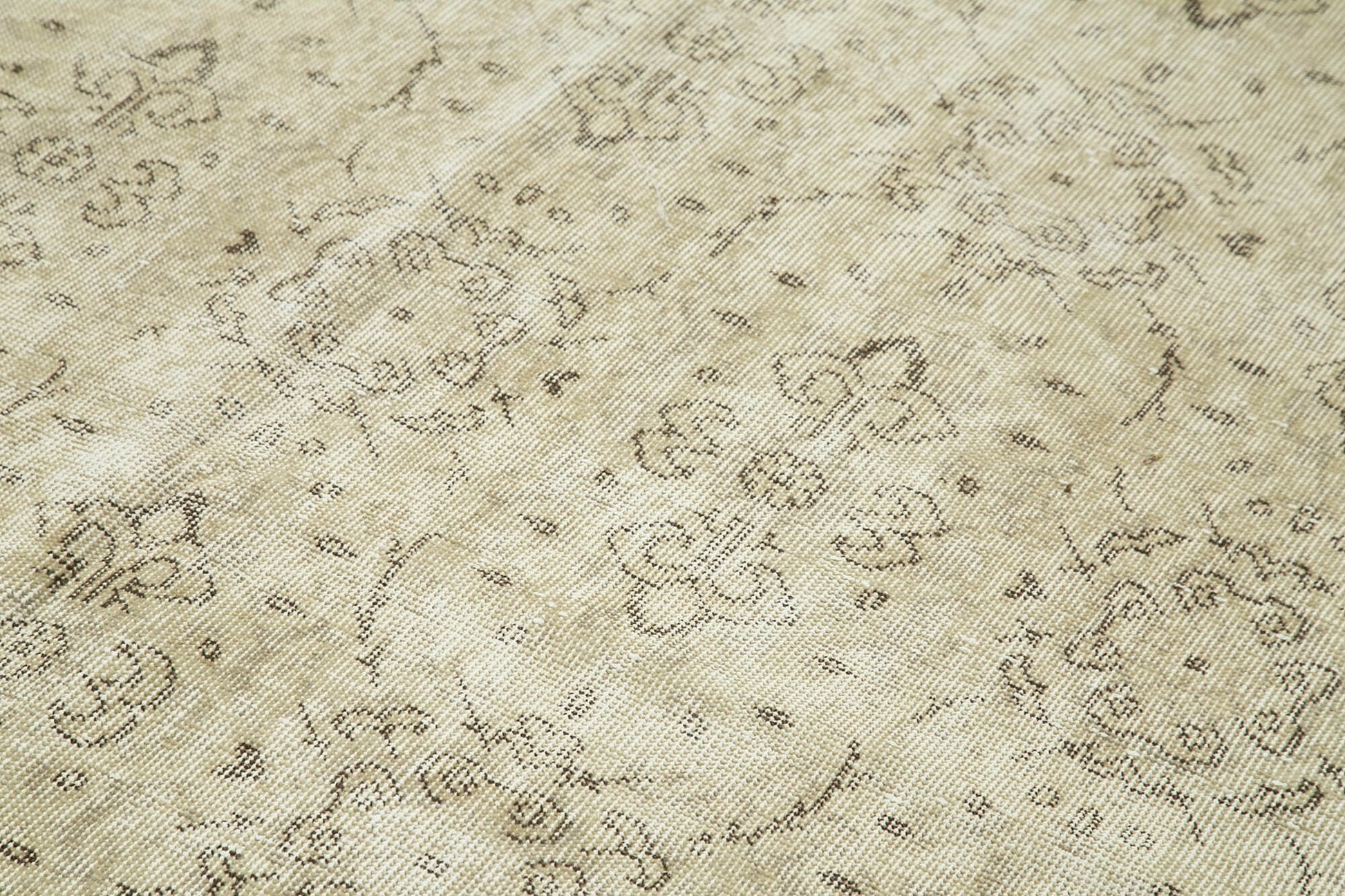 Vintage Bej Eskitme Pamuk Yün El Dokuma Halısı 202x322 Agacan