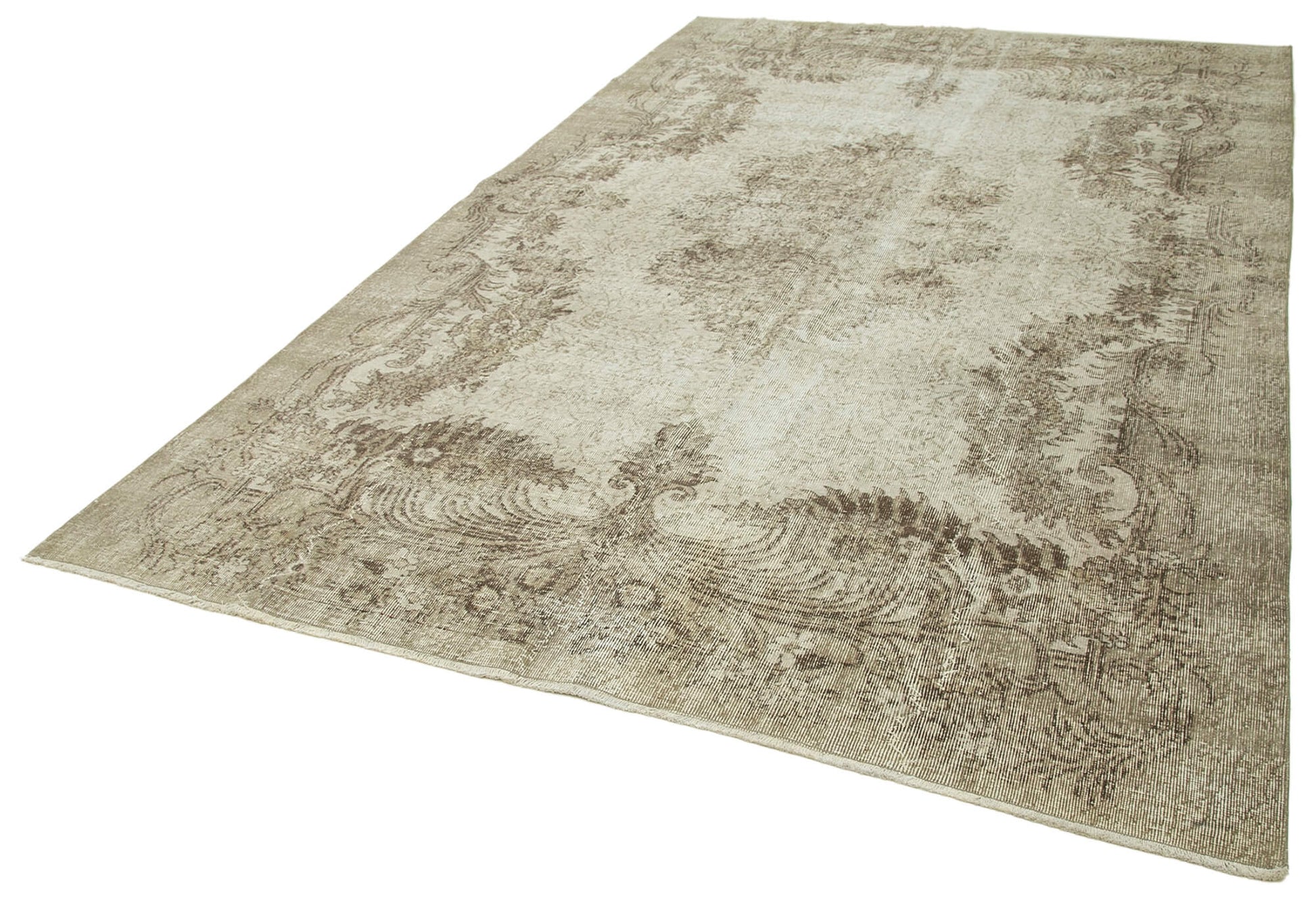 Vintage Bej Eskitme Pamuk Yün El Dokuma Halısı 208x328 Agacan