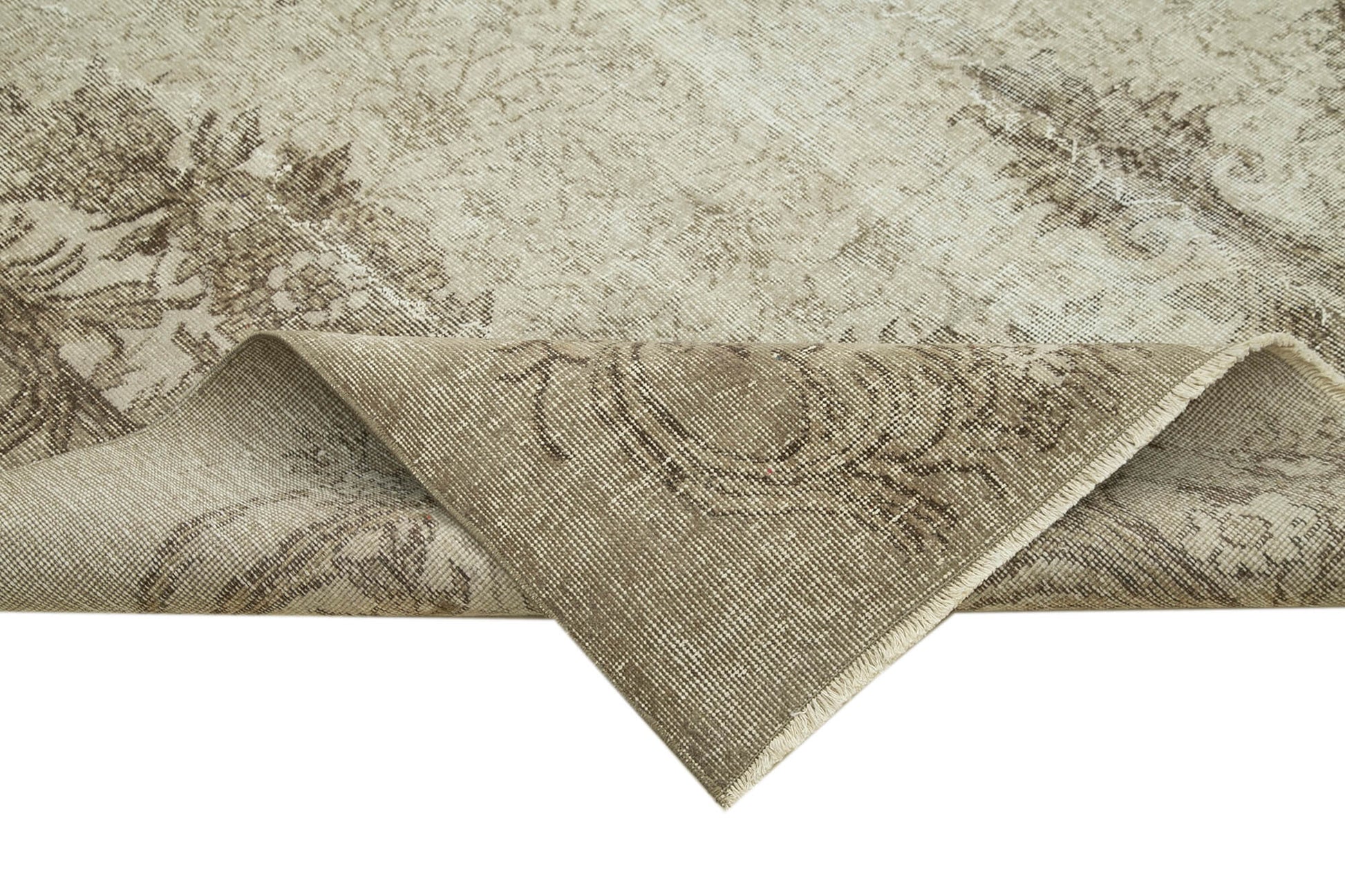 Vintage Bej Eskitme Pamuk Yün El Dokuma Halısı 208x328 Agacan