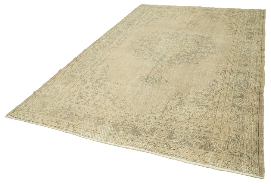 Vintage Bej Eskitme Pamuk Yün El Dokuma Halısı 207x320 Agacan