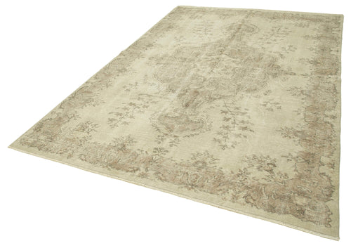 Vintage Bej Eskitme Pamuk Yün El Dokuma Halısı 209x312 Agacan