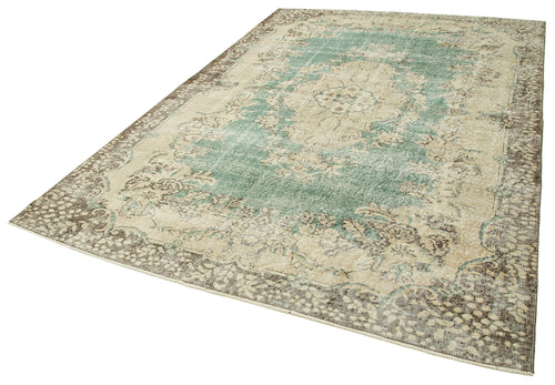 Vintage Bej Eskitme Pamuk Yün El Dokuma Halısı 213x306 Agacan