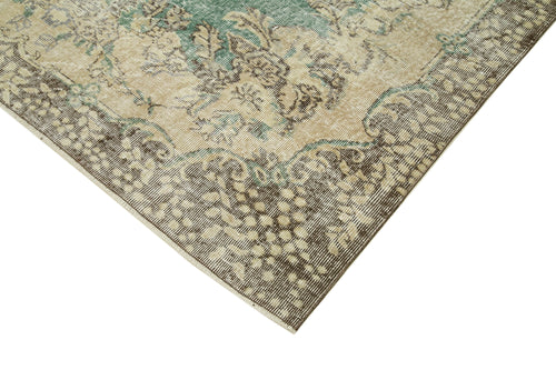 Vintage Bej Eskitme Pamuk Yün El Dokuma Halısı 213x306 Agacan