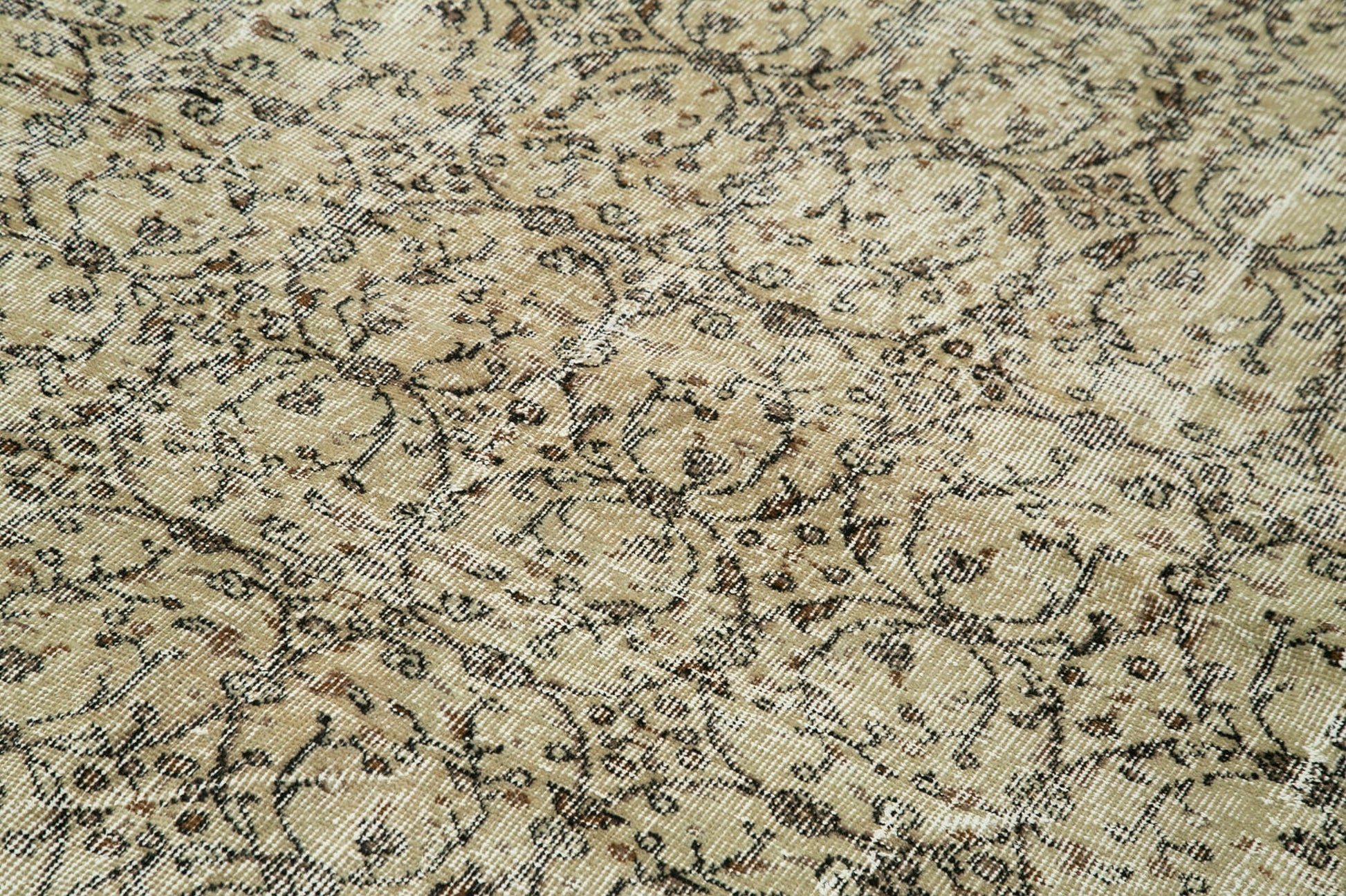 Vintage Bej Eskitme Pamuk Yün El Dokuma Halısı 207x297 Agacan