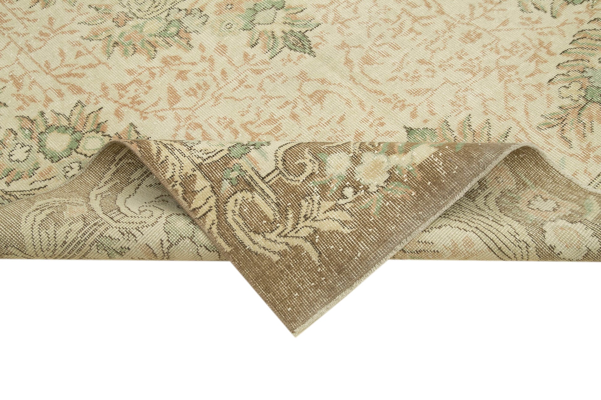 Vintage Bej Eskitme Pamuk Yün El Dokuma Halısı 164x289 Agacan