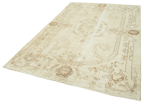 Vintage Bej Eskitme Pamuk Yün El Dokuma Halısı 177x280 Agacan