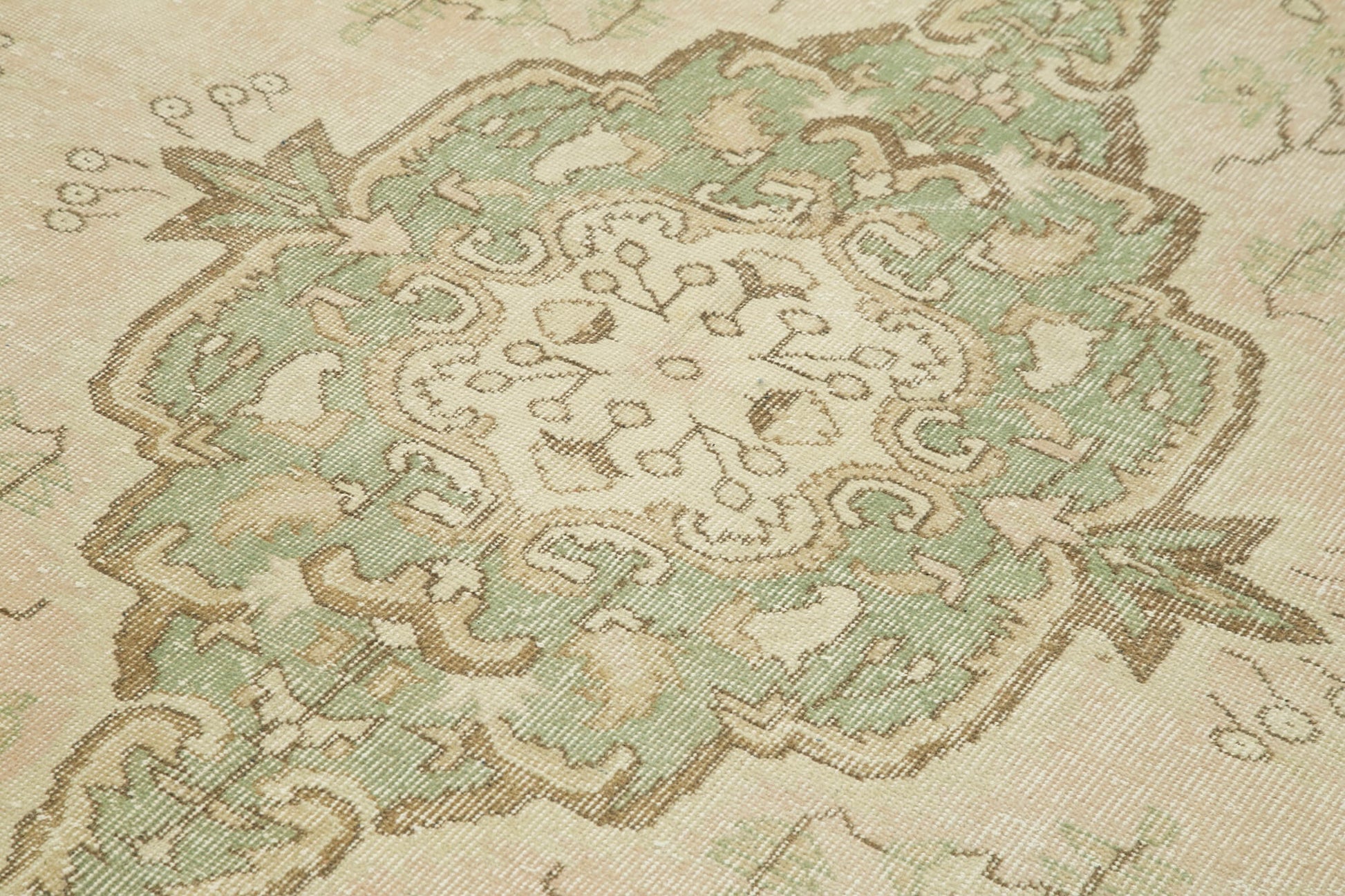 Vintage Bej Eskitme Pamuk Yün El Dokuma Halısı 190x286 Agacan