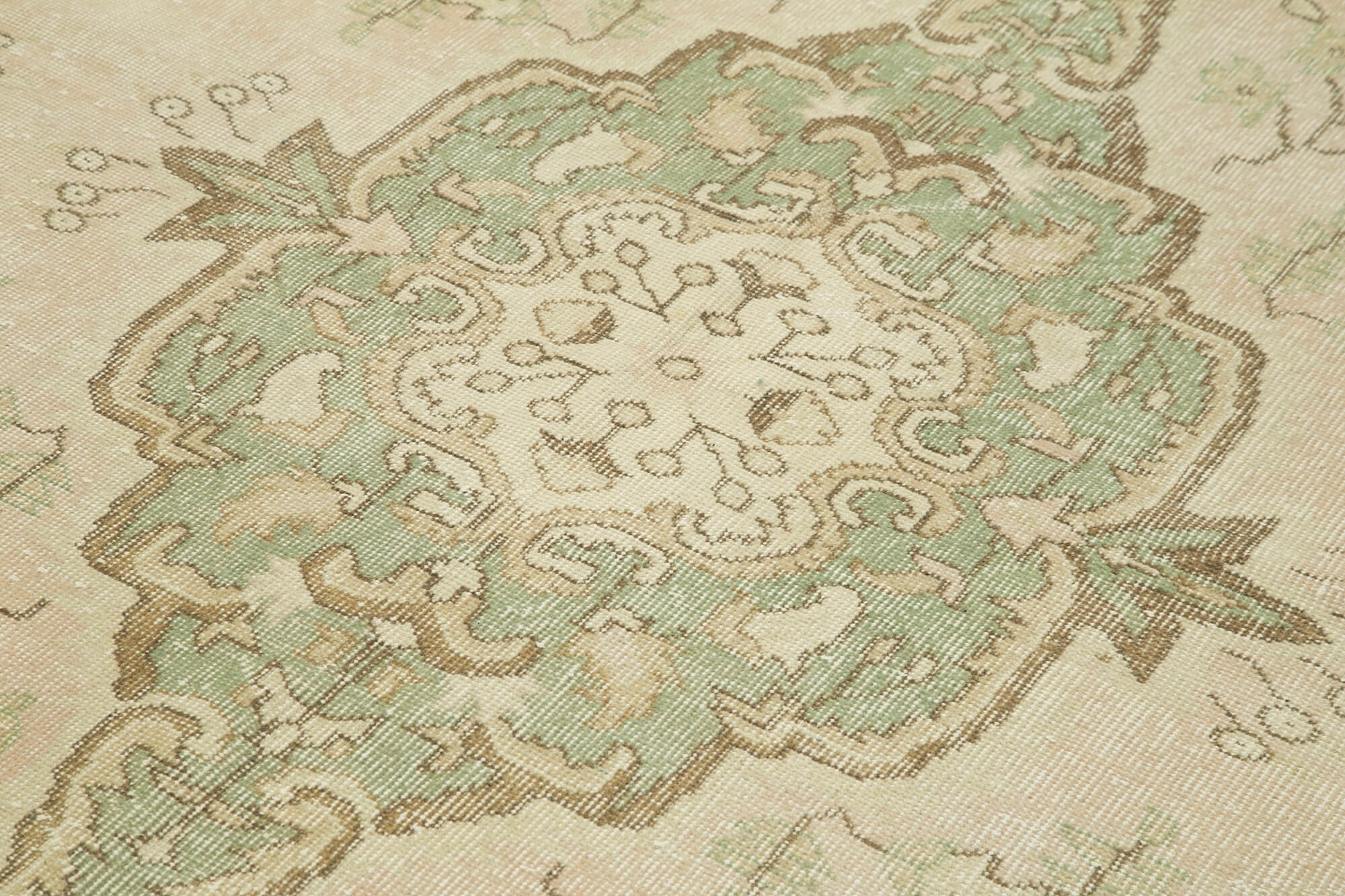 Vintage Bej Eskitme Pamuk Yün El Dokuma Halısı 190x286 Agacan