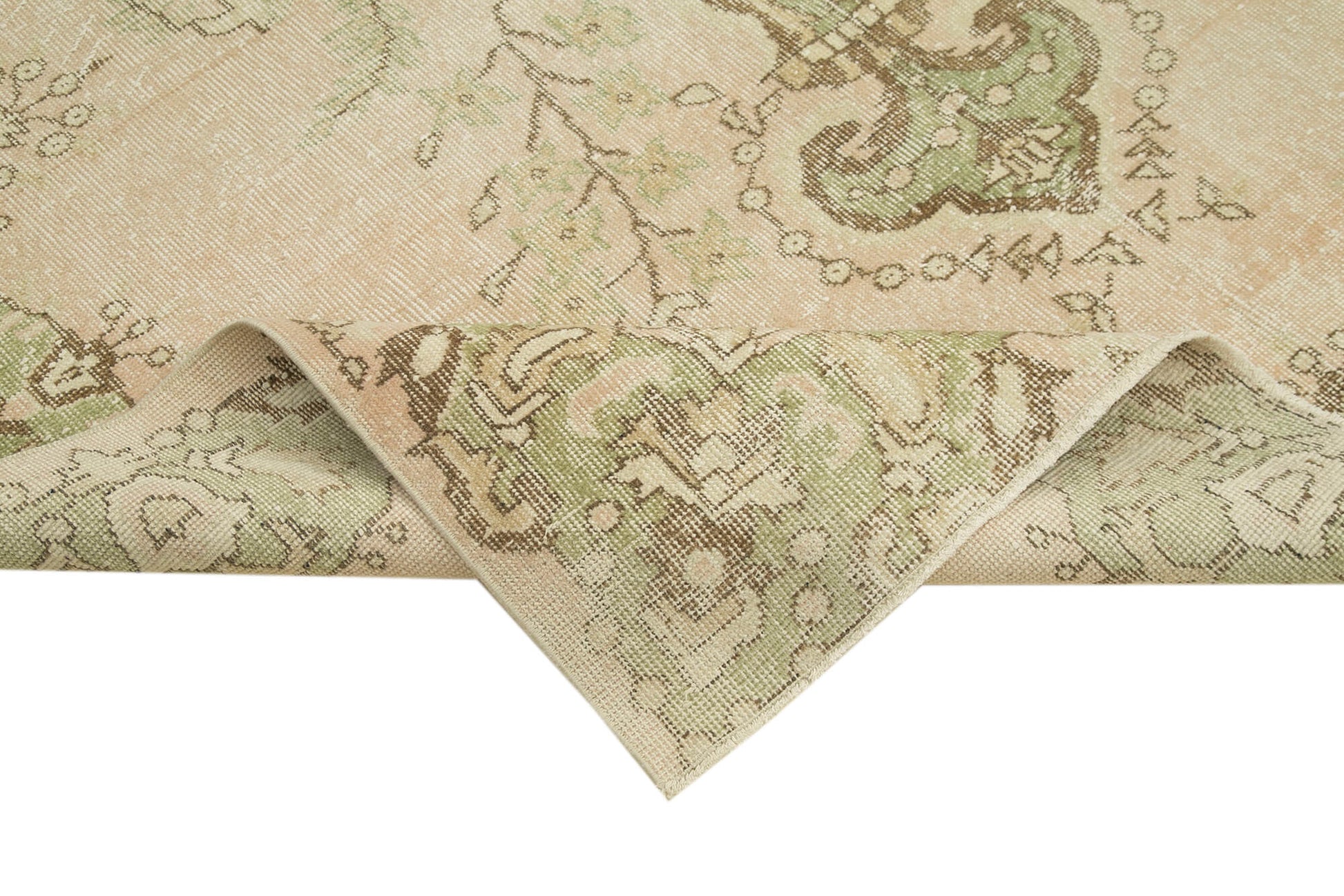 Vintage Bej Eskitme Pamuk Yün El Dokuma Halısı 190x286 Agacan