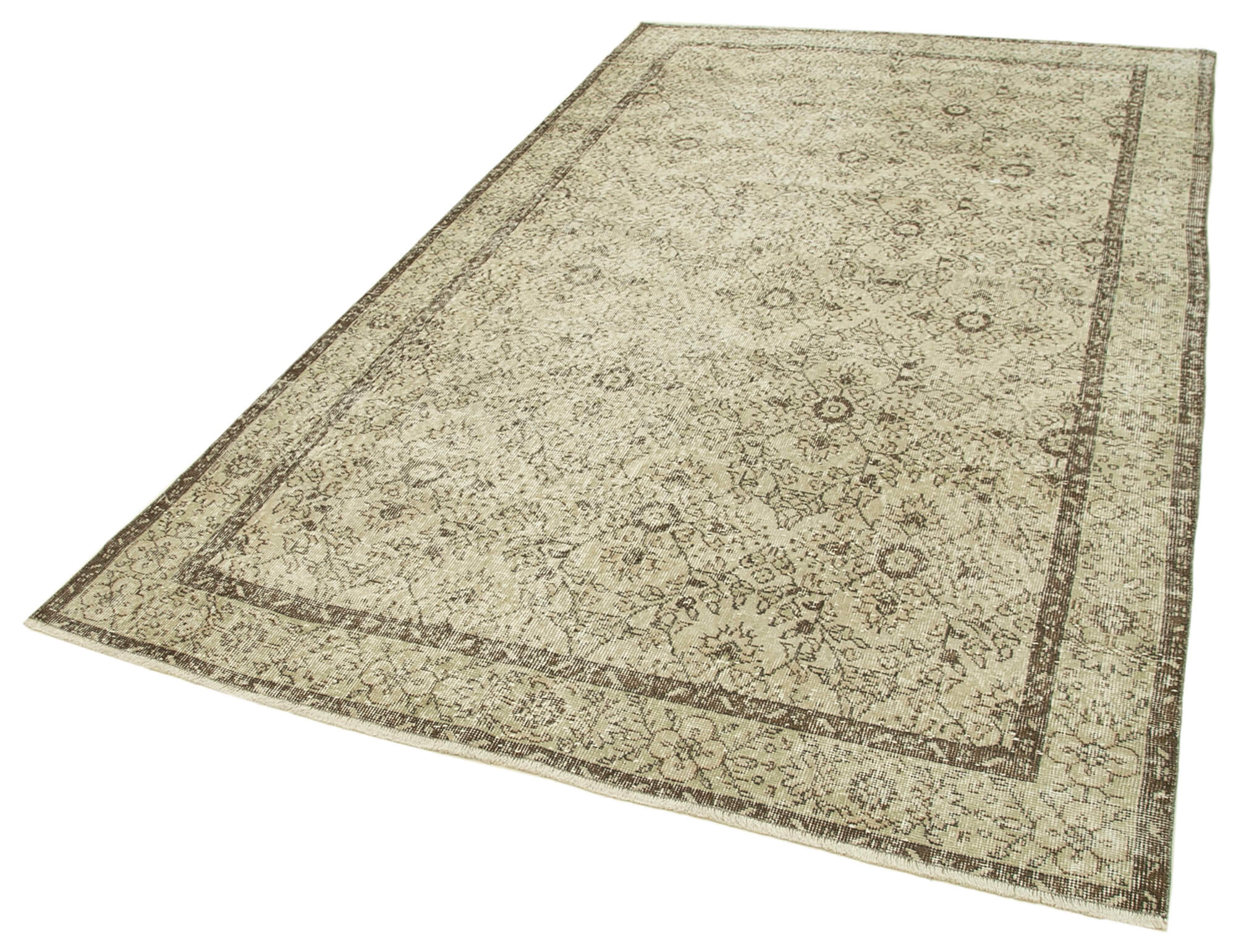 Vintage Bej Eskitme Pamuk Yün El Dokuma Halısı 168x291 Agacan