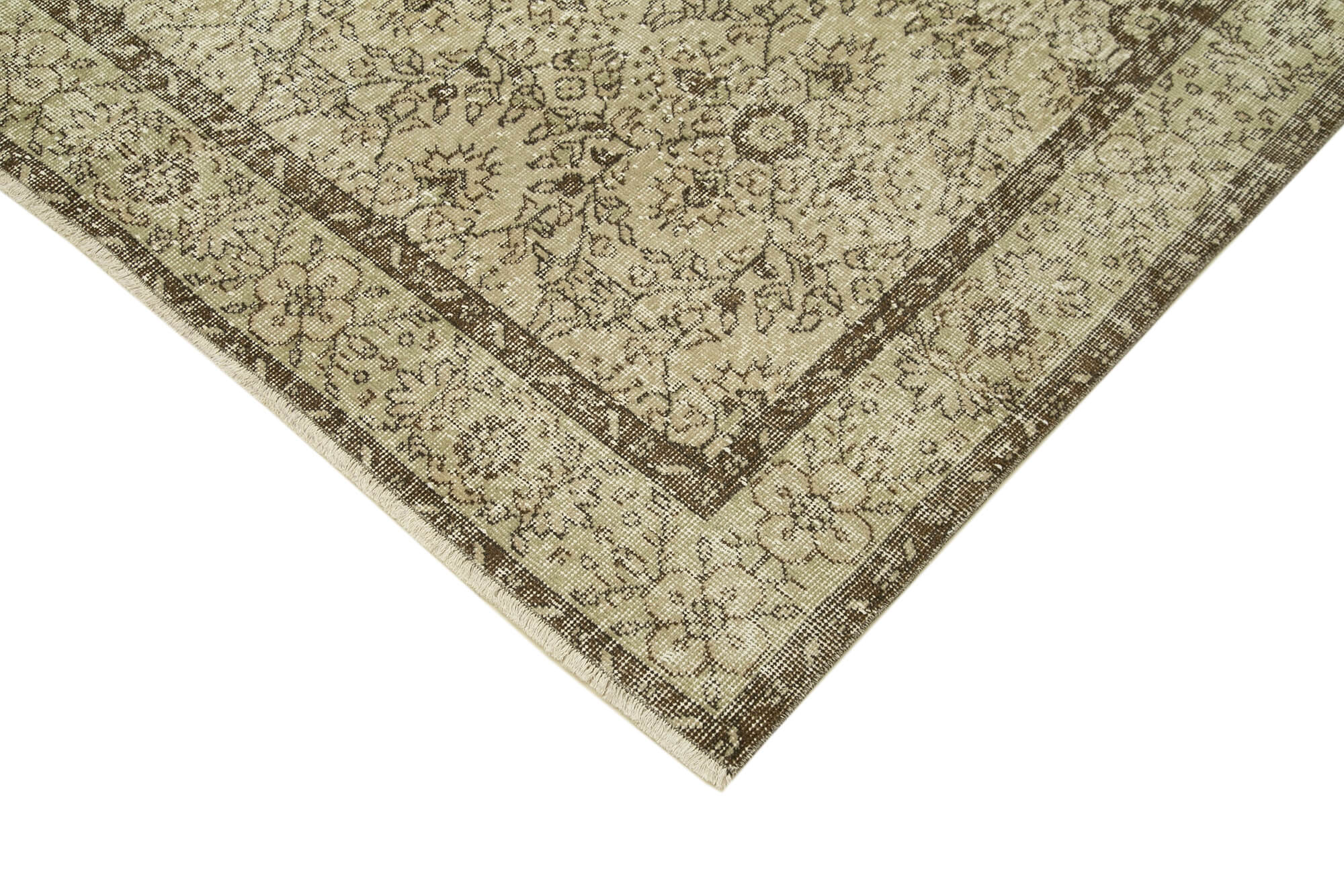 Vintage Bej Eskitme Pamuk Yün El Dokuma Halısı 168x291 Agacan