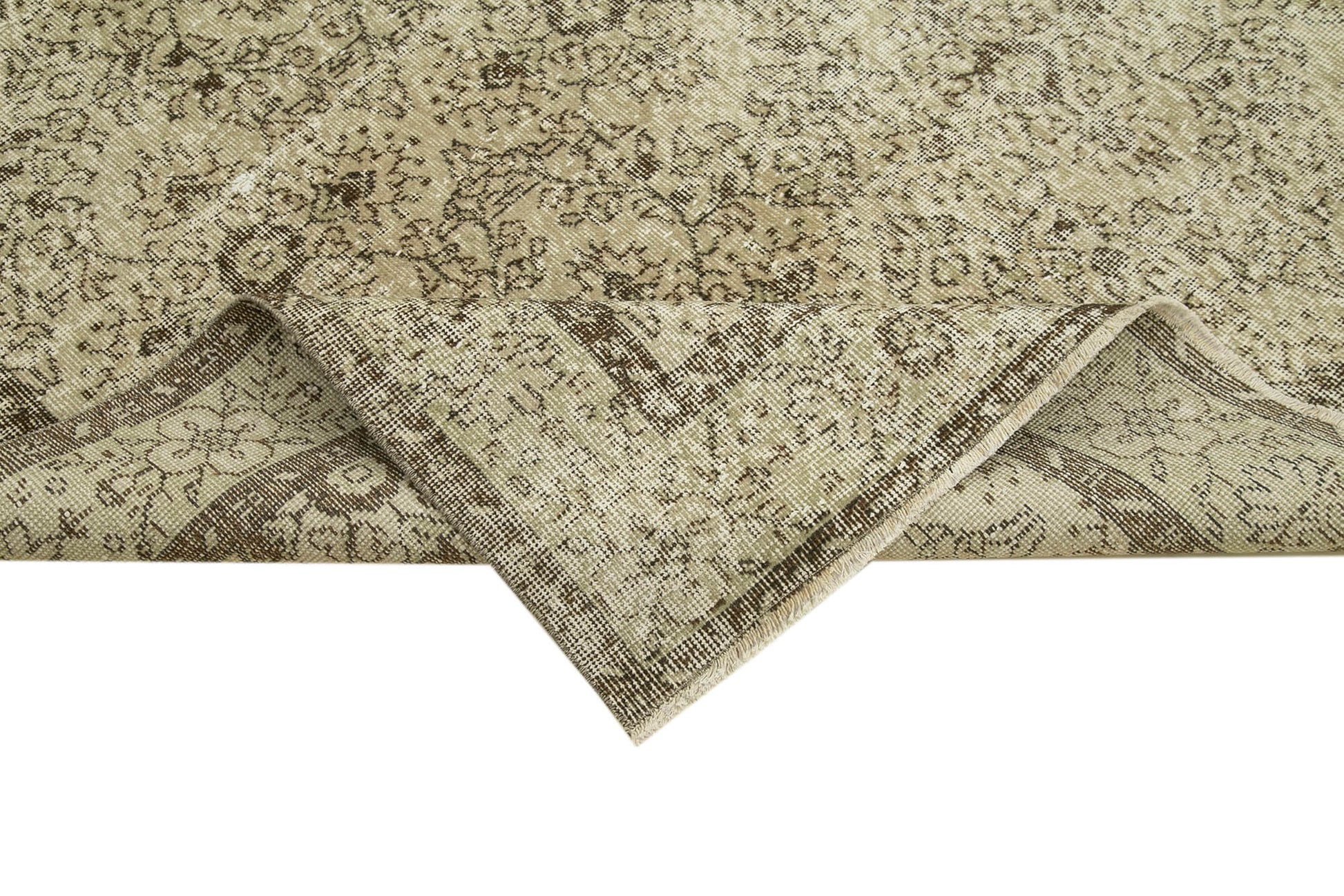 Vintage Bej Eskitme Pamuk Yün El Dokuma Halısı 168x291 Agacan