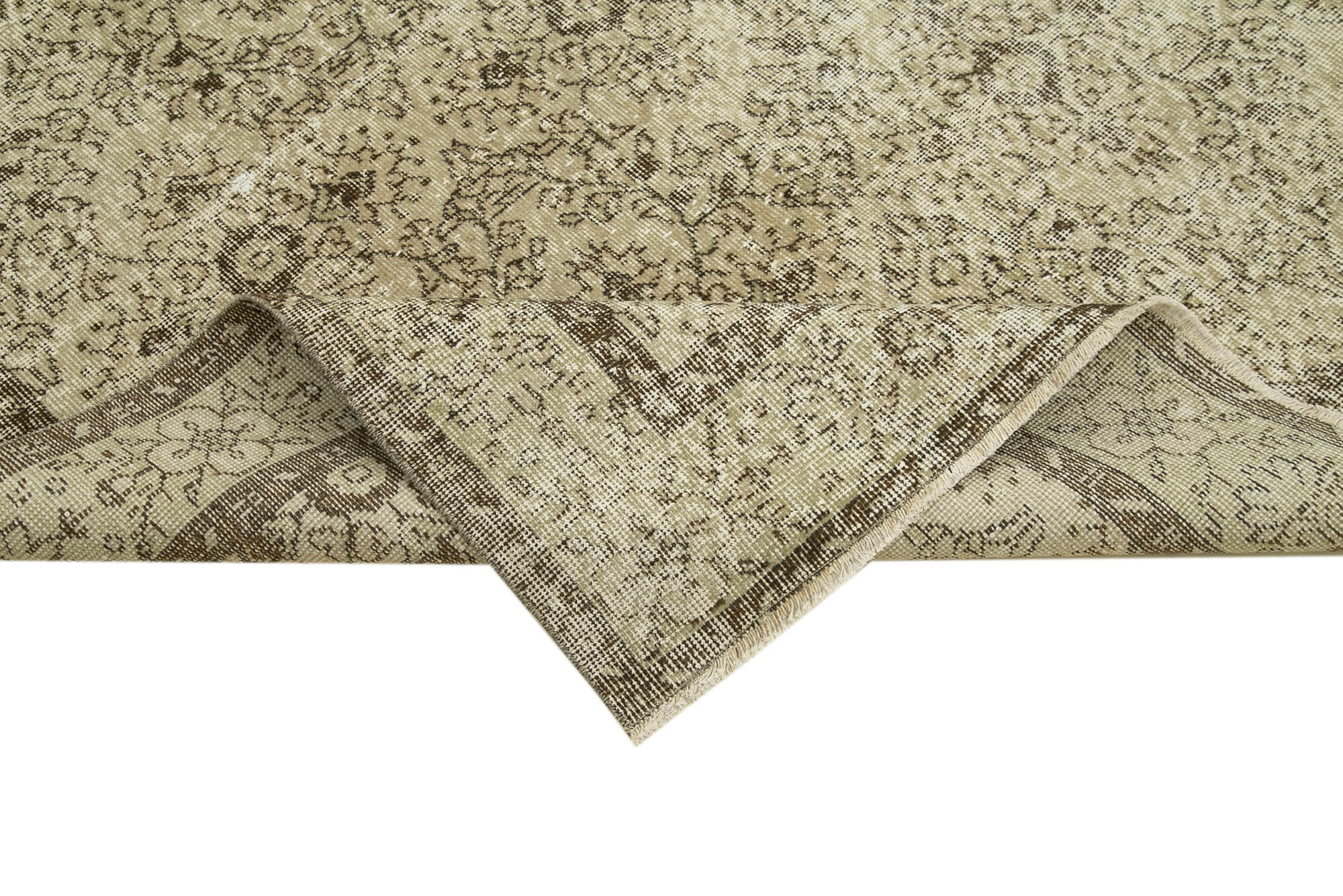 Vintage Bej Eskitme Pamuk Yün El Dokuma Halısı 168x291 Agacan