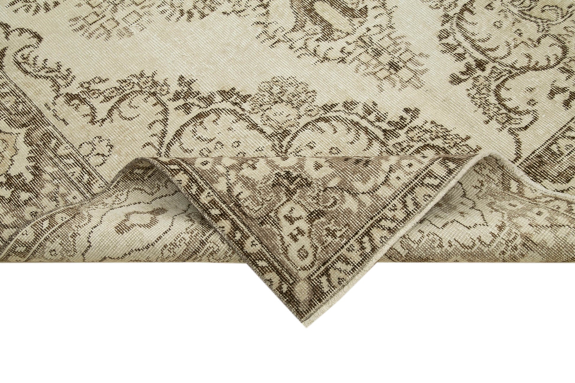 Vintage Bej Eskitme Pamuk Yün El Dokuma Halısı 168x286 Agacan