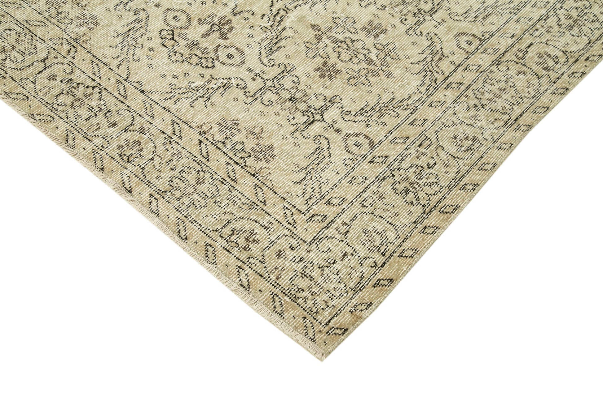 Vintage Bej Eskitme Pamuk Yün El Dokuma Halısı 186x290 Agacan