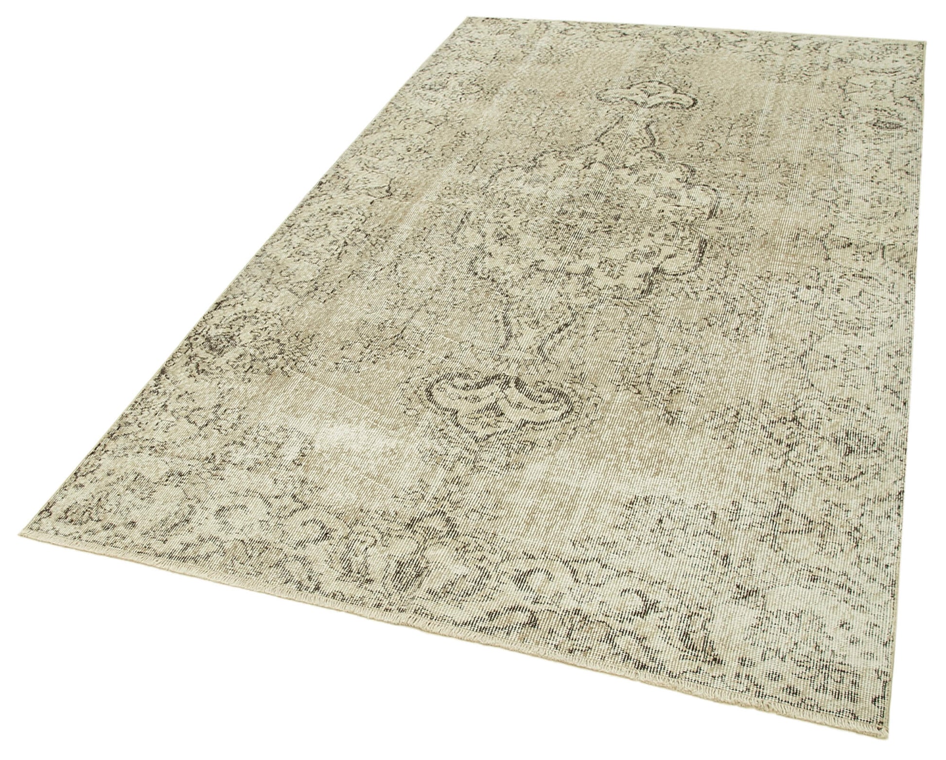 Vintage Bej Eskitme Pamuk Yün El Dokuma Halısı 150x267 Agacan