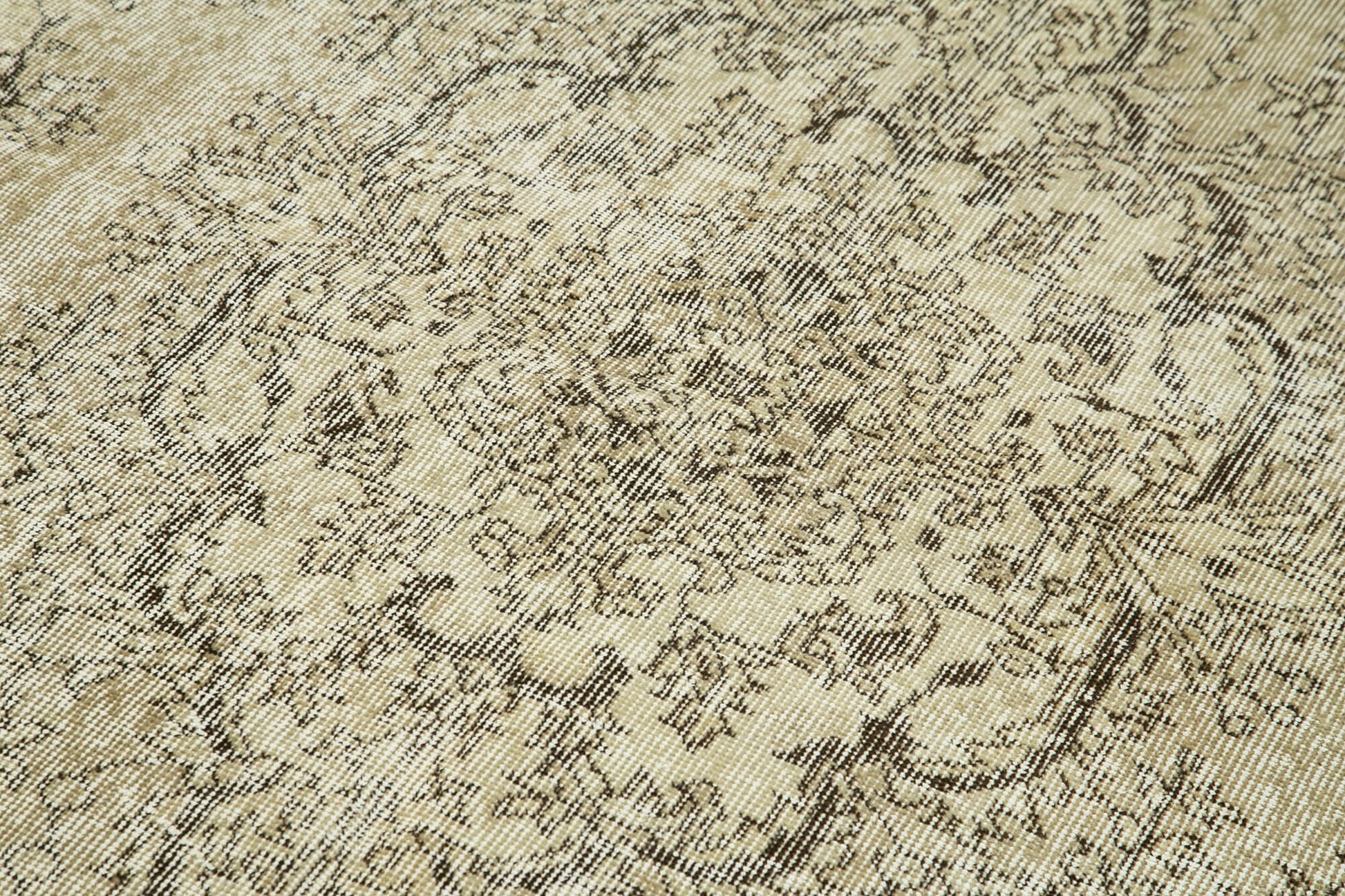 Vintage Bej Eskitme Pamuk Yün El Dokuma Halısı 150x267 Agacan