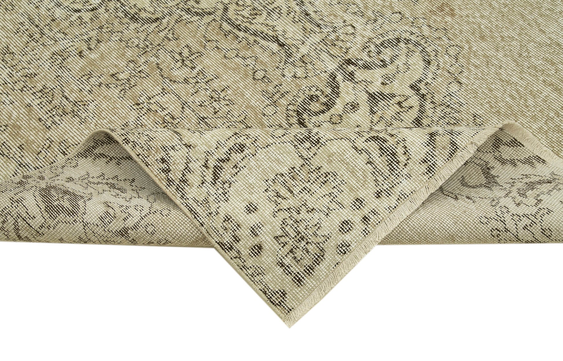 Vintage Bej Eskitme Pamuk Yün El Dokuma Halısı 150x267 Agacan