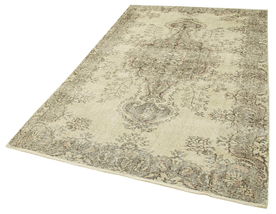 Vintage Bej Eskitme Pamuk Yün El Dokuma Halısı 156x253 Agacan