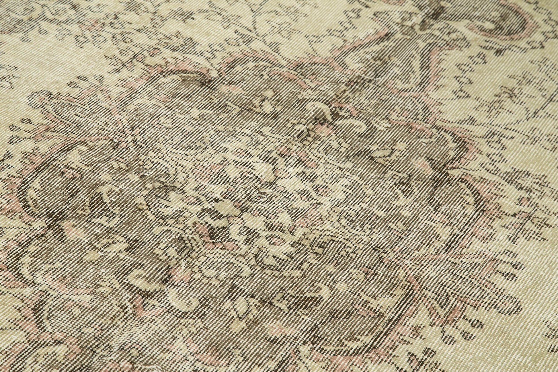 Vintage Bej Eskitme Pamuk Yün El Dokuma Halısı 156x253 Agacan