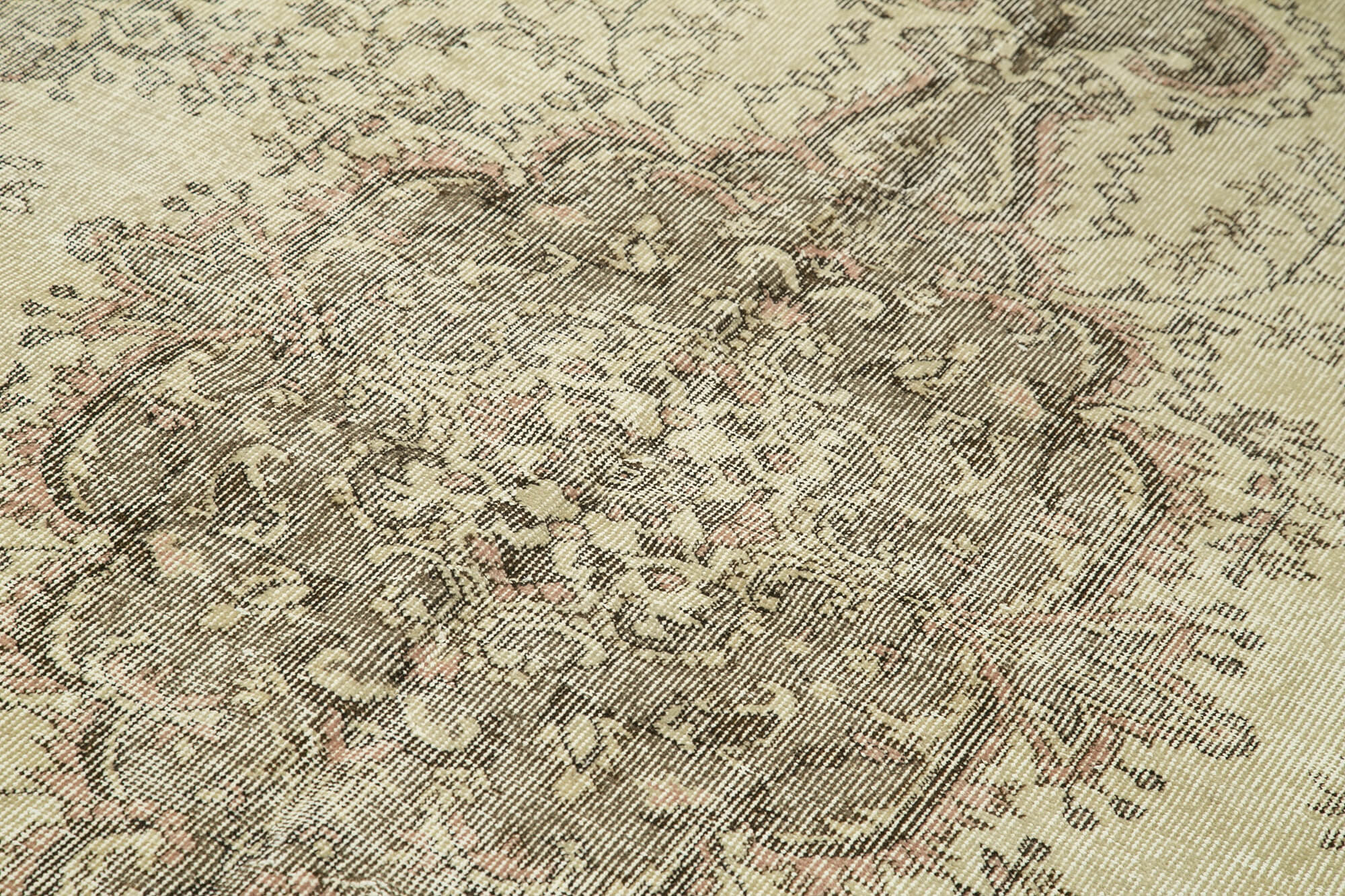 Vintage Bej Eskitme Pamuk Yün El Dokuma Halısı 156x253 Agacan