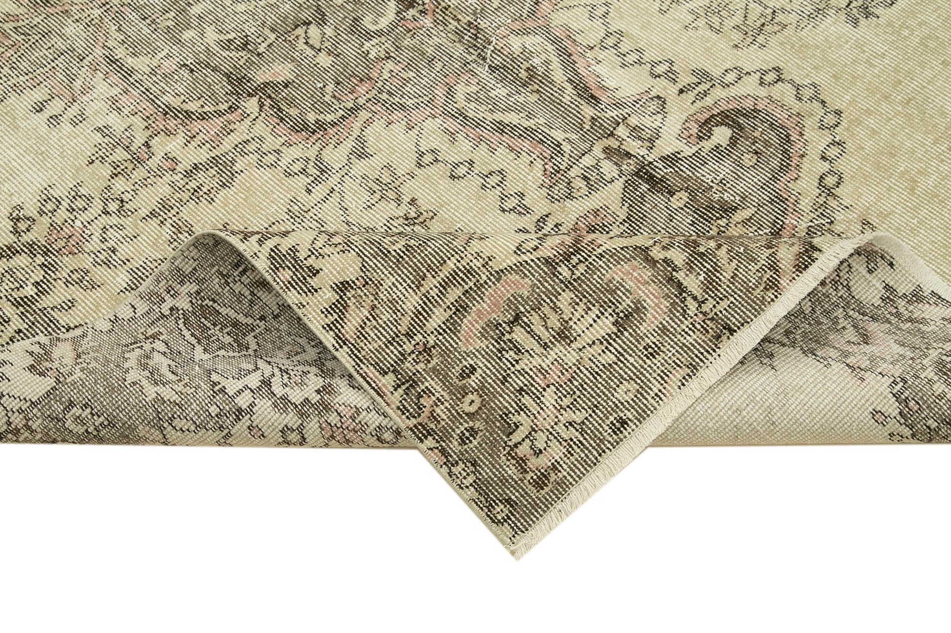Vintage Bej Eskitme Pamuk Yün El Dokuma Halısı 156x253 Agacan