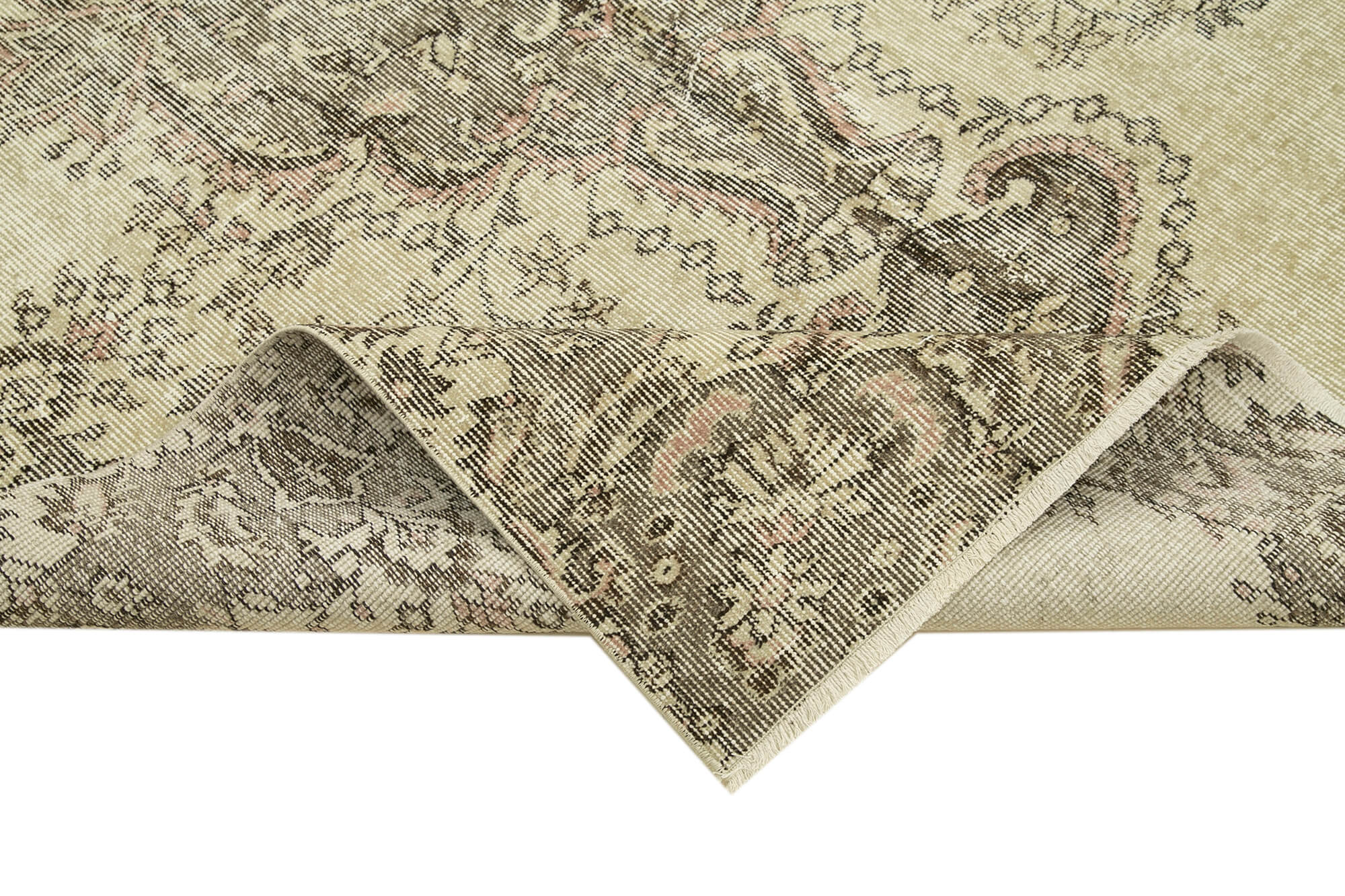 Vintage Bej Eskitme Pamuk Yün El Dokuma Halısı 156x253 Agacan