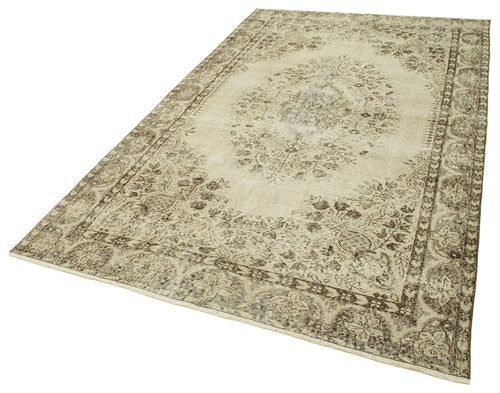 Vintage Bej Eskitme Pamuk Yün El Dokuma Halısı 164x286 Agacan