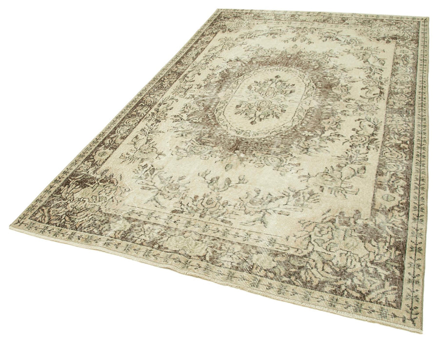 Vintage Bej Eskitme Pamuk Yün El Dokuma Halısı 166x275 Agacan