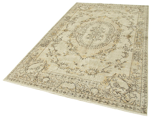 Vintage Bej Eskitme Pamuk Yün El Dokuma Halısı 160x261 Agacan