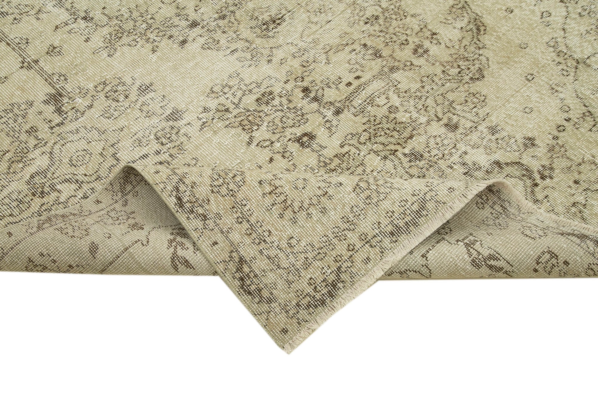 Vintage Bej Eskitme Pamuk Yün El Dokuma Halısı 163x282 Agacan