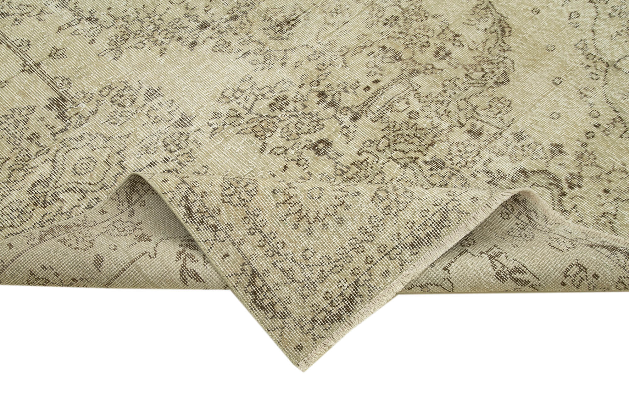 Vintage Bej Eskitme Pamuk Yün El Dokuma Halısı 163x282 Agacan