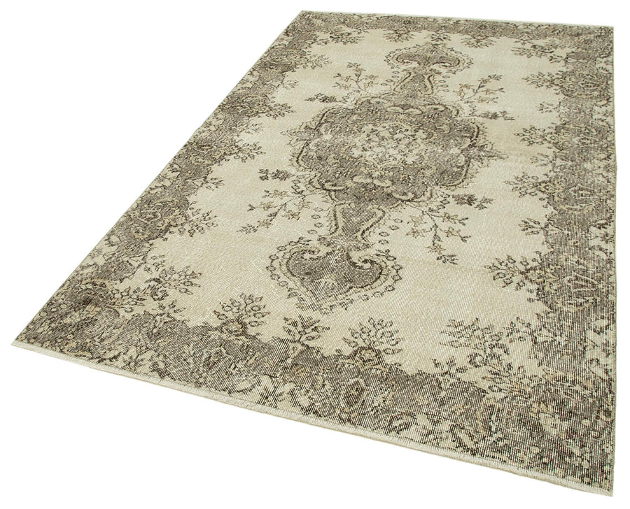 Vintage Bej Eskitme Pamuk Yün El Dokuma Halısı 156x257 Agacan