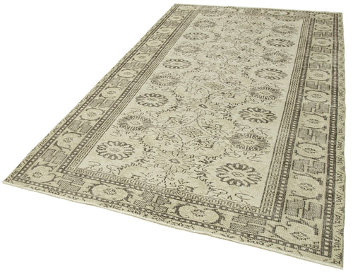 Vintage Bej Eskitme Pamuk Yün El Dokuma Halısı 169x276 Agacan