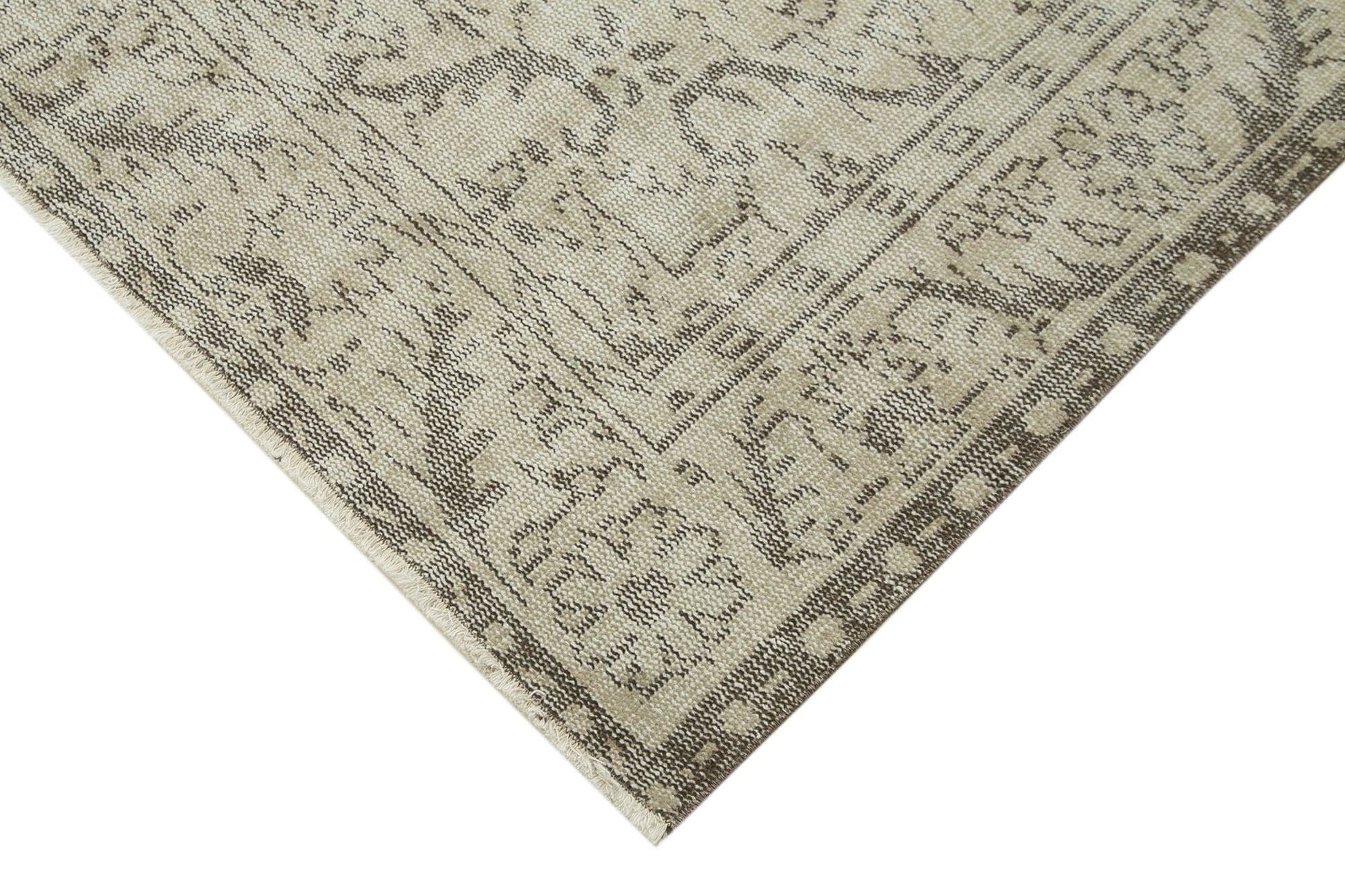 Vintage Bej Eskitme Pamuk Yün El Dokuma Halısı 169x291 Agacan