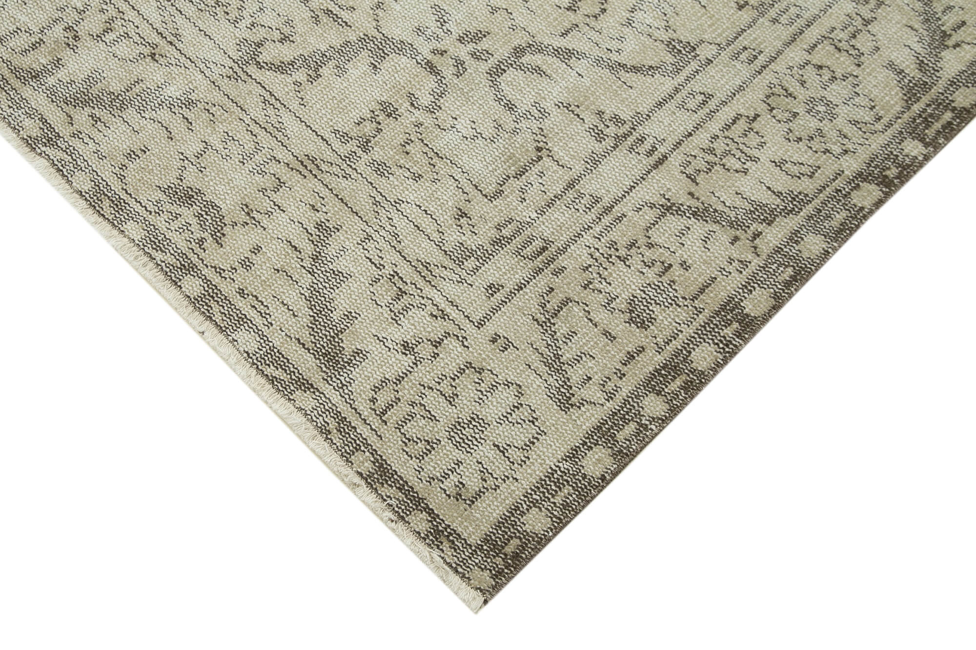 Vintage Bej Eskitme Pamuk Yün El Dokuma Halısı 169x291 Agacan