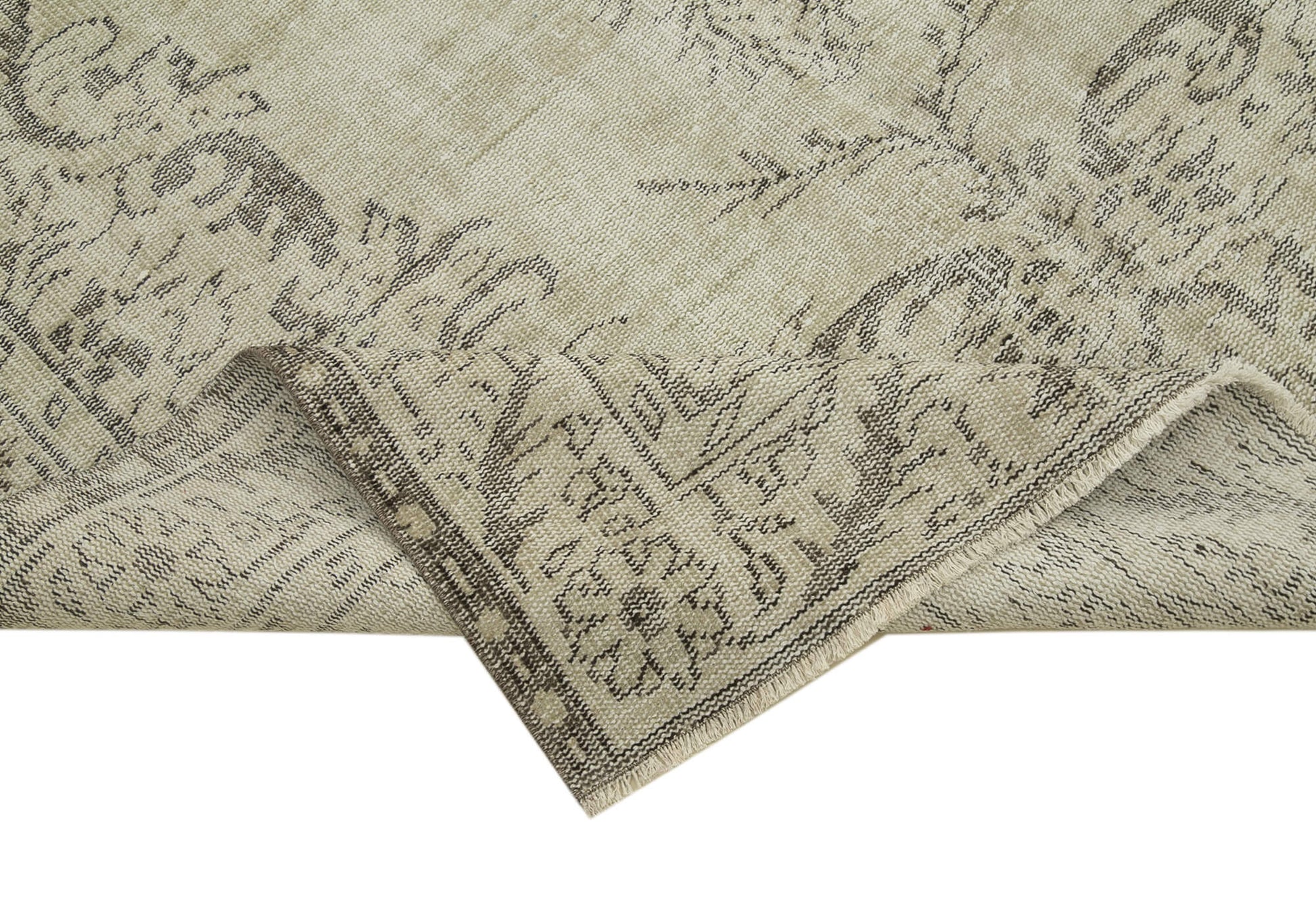 Vintage Bej Eskitme Pamuk Yün El Dokuma Halısı 169x291 Agacan