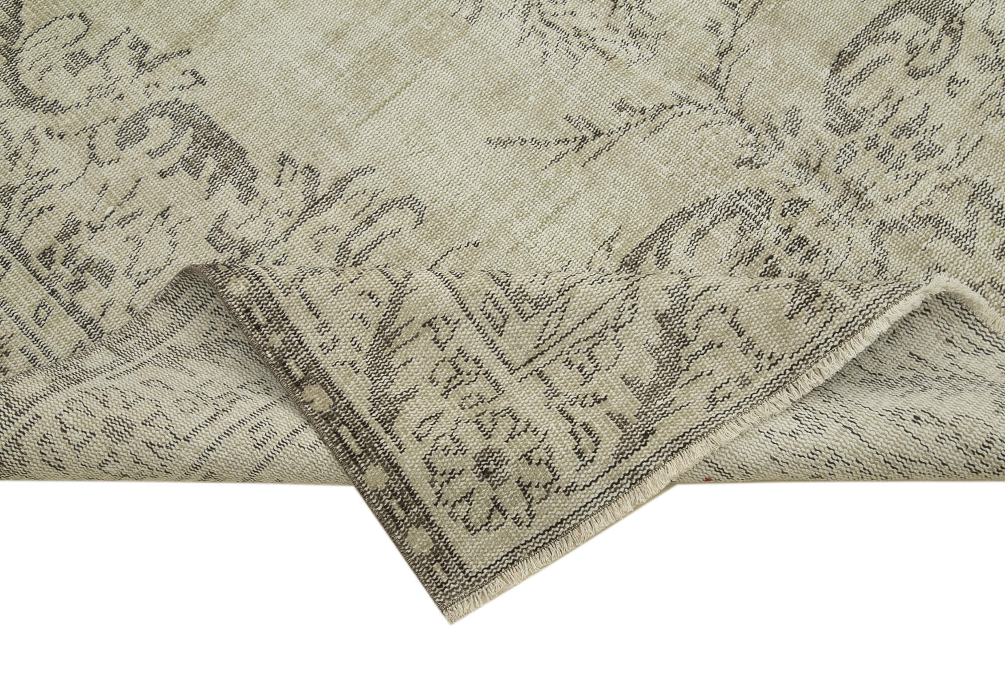 Vintage Bej Eskitme Pamuk Yün El Dokuma Halısı 169x291 Agacan