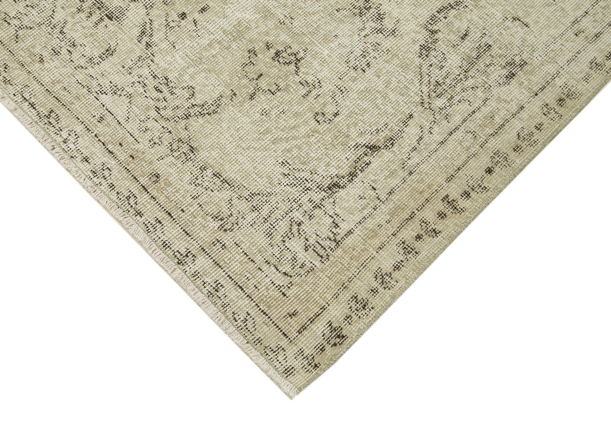 Vintage Bej Eskitme Pamuk Yün El Dokuma Halısı 161x283 Agacan