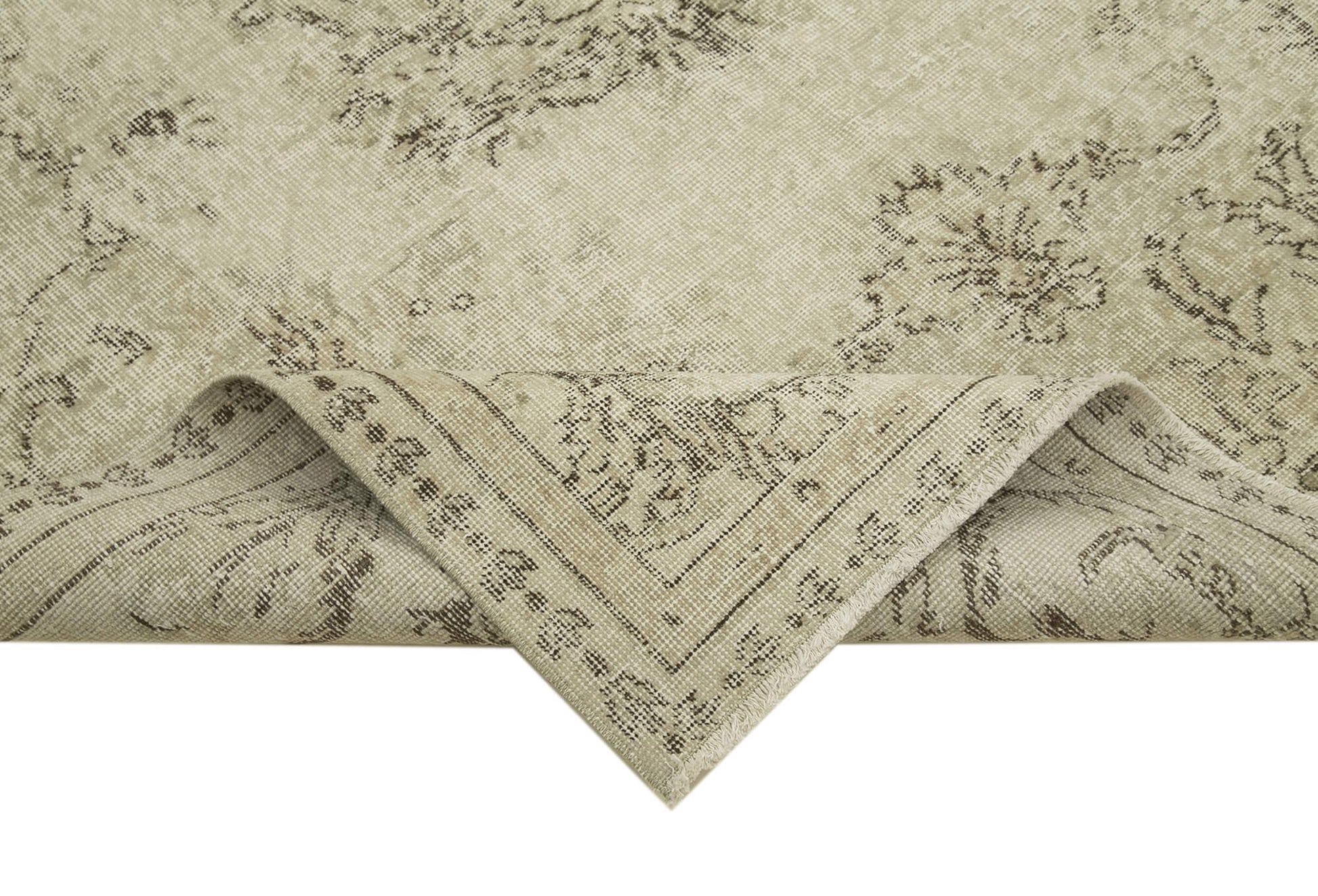Vintage Bej Eskitme Pamuk Yün El Dokuma Halısı 161x283 Agacan
