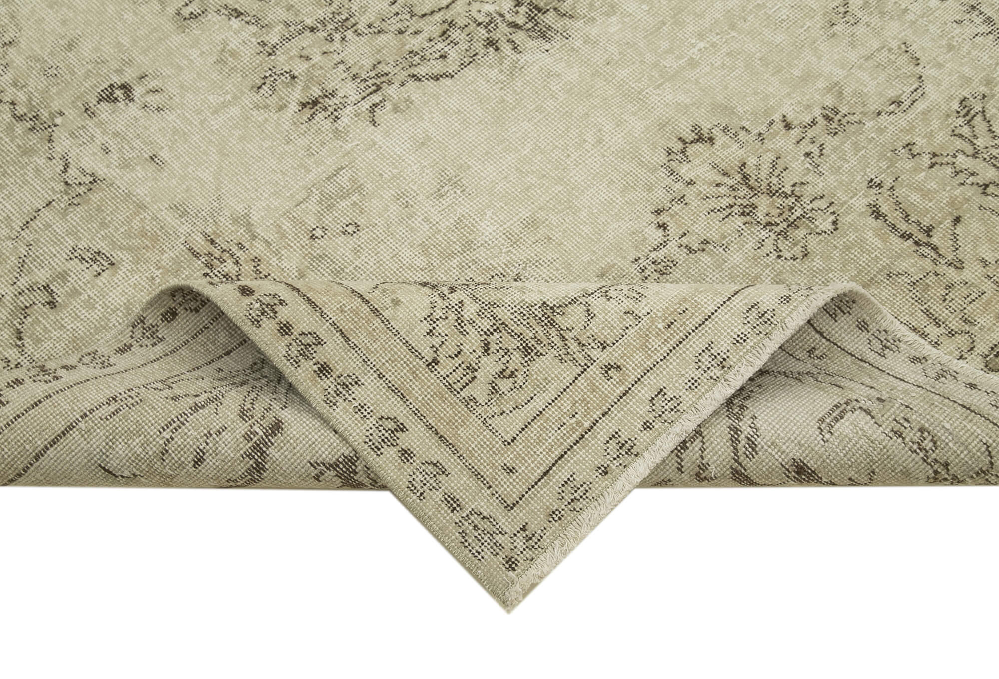 Vintage Bej Eskitme Pamuk Yün El Dokuma Halısı 161x283 Agacan